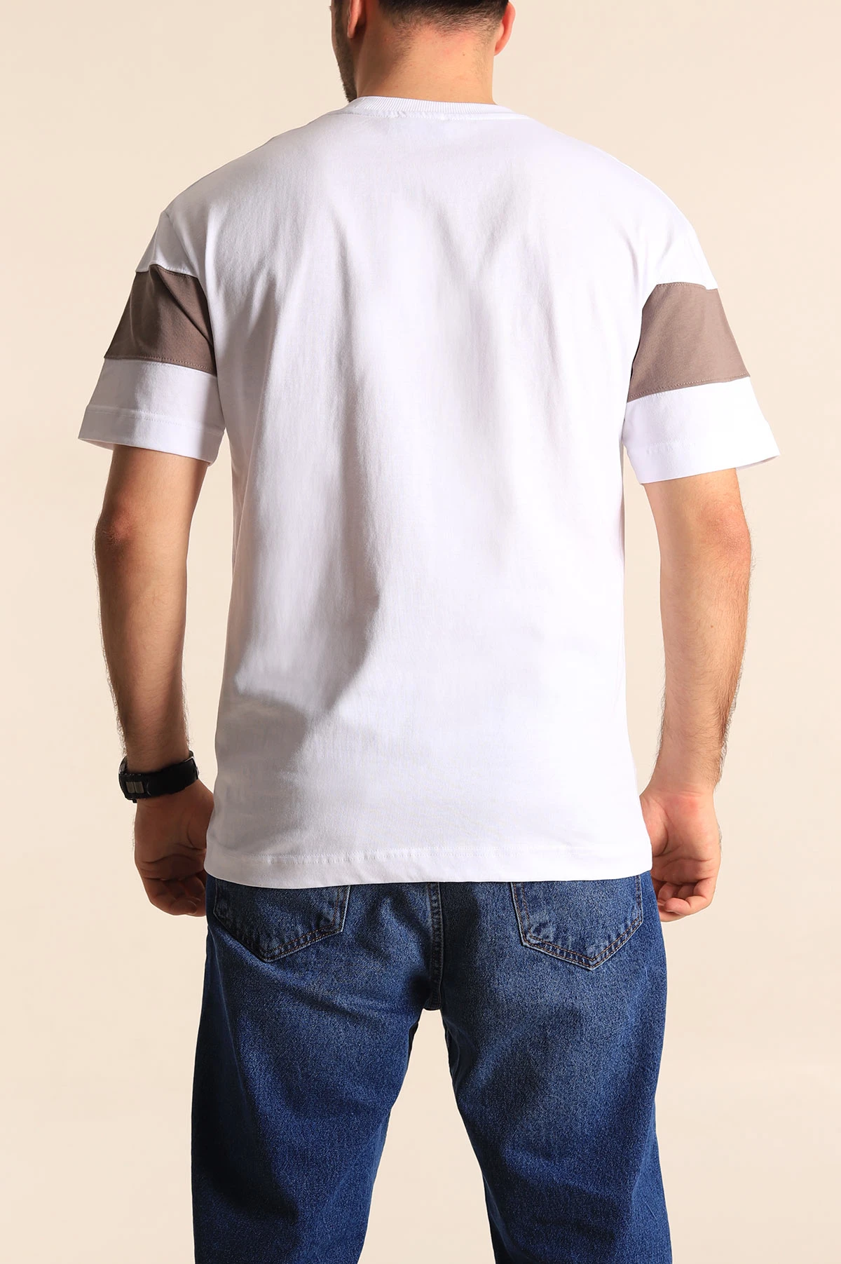 Beyaz Oversize Suprem Parçalı Erkek Tişört 249452