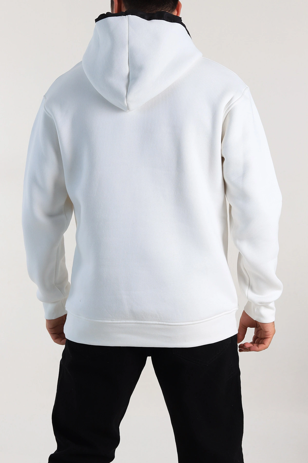 Beyaz Oversize Üç İp Şardonlu Kapüşonlu Erkek Sweatshirt 309121