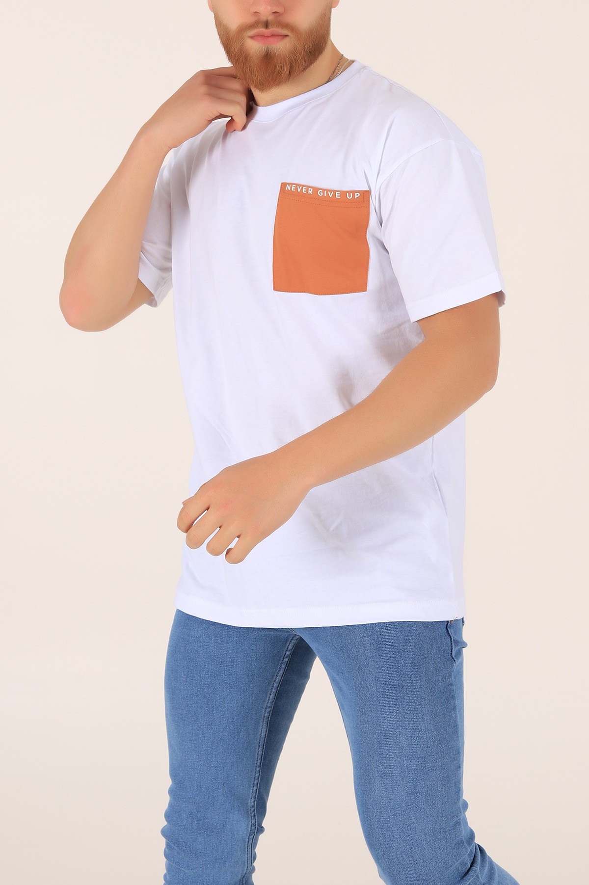 Beyaz Oversize Yazı Baskılı Cep Detay 169649