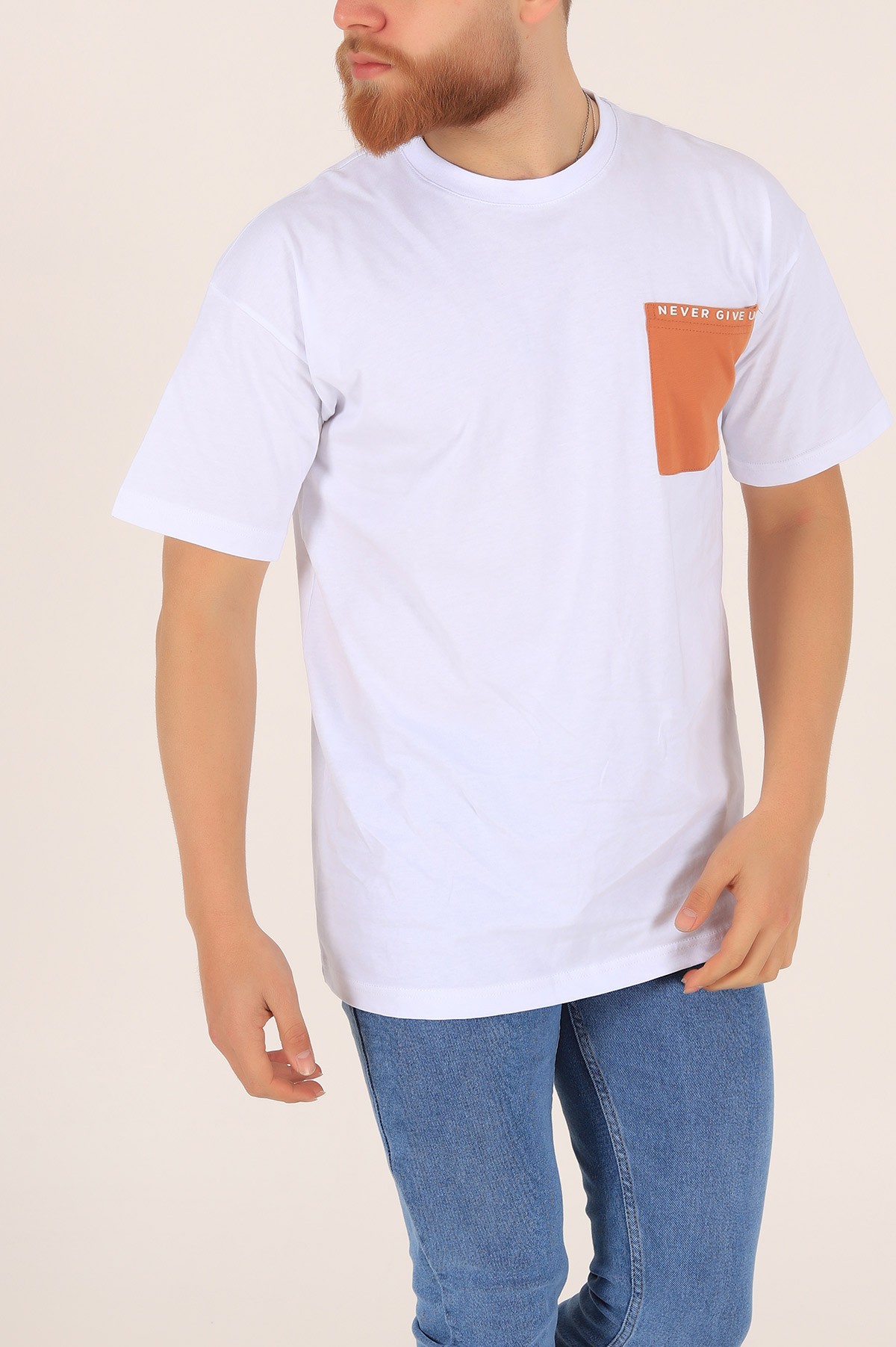 Beyaz Oversize Yazı Baskılı Cep Detay 169649
