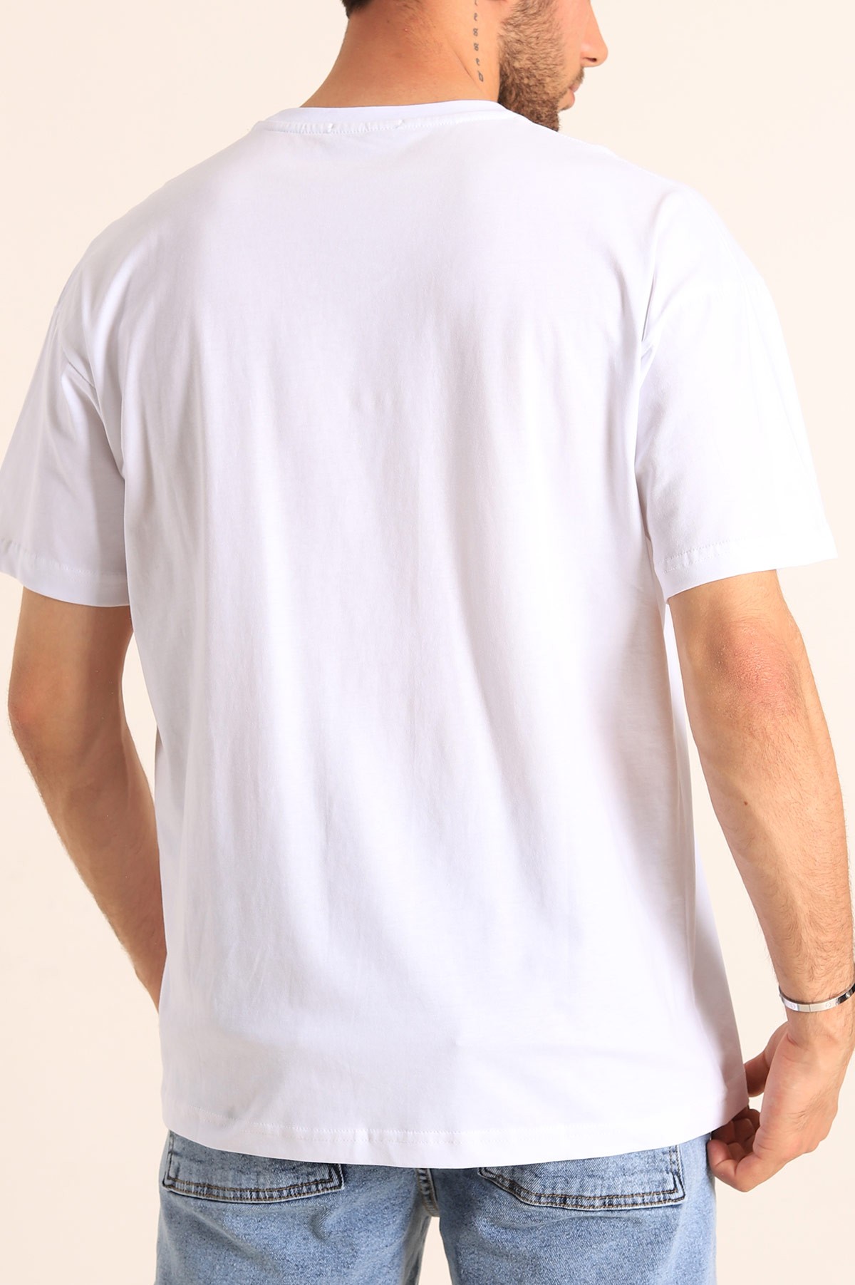 Beyaz Oversize Yazı Baskılı Cep Detay 186625