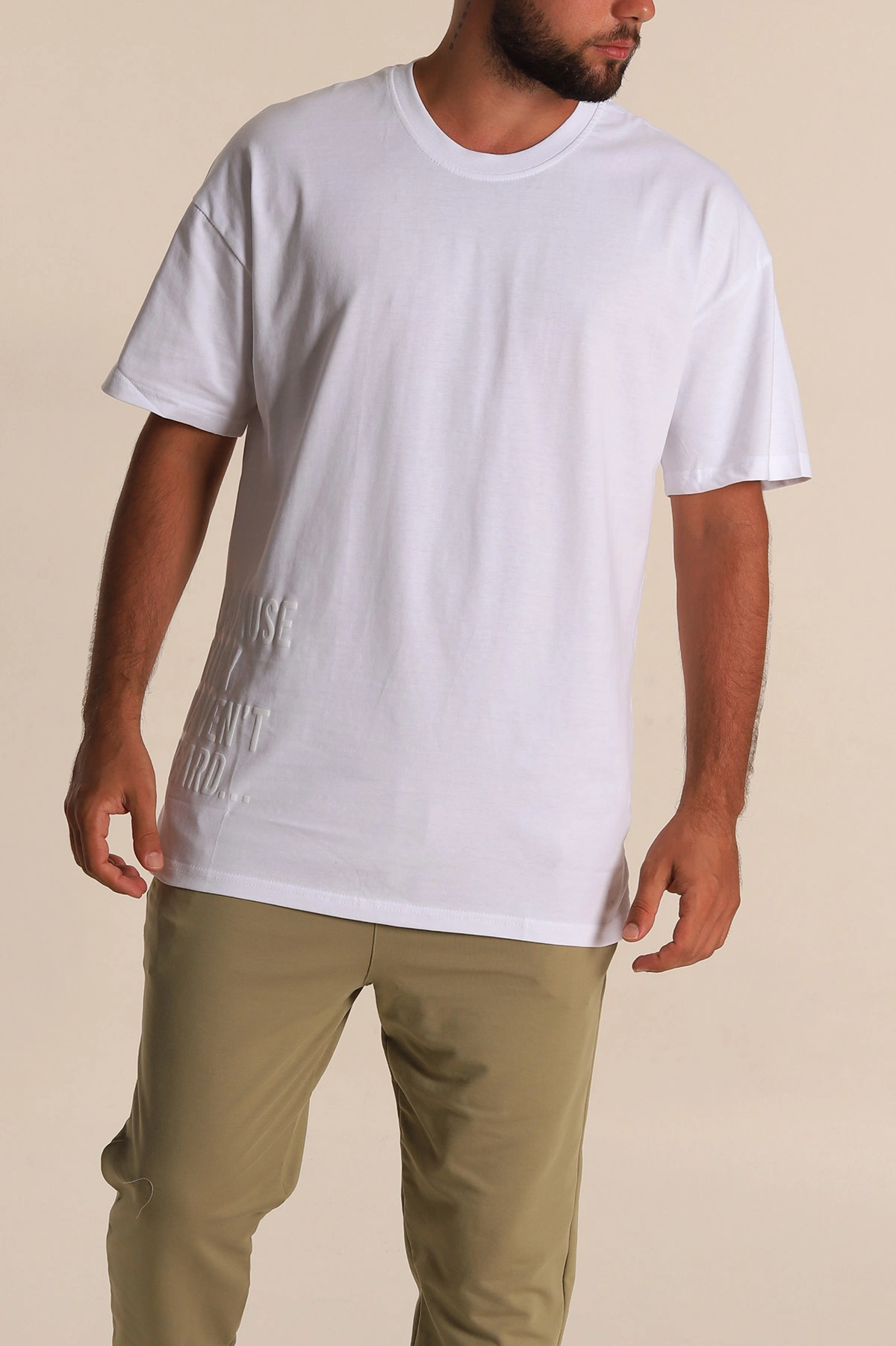 Beyaz Oversize Yazı Detaylı Erkek Tişört 247944