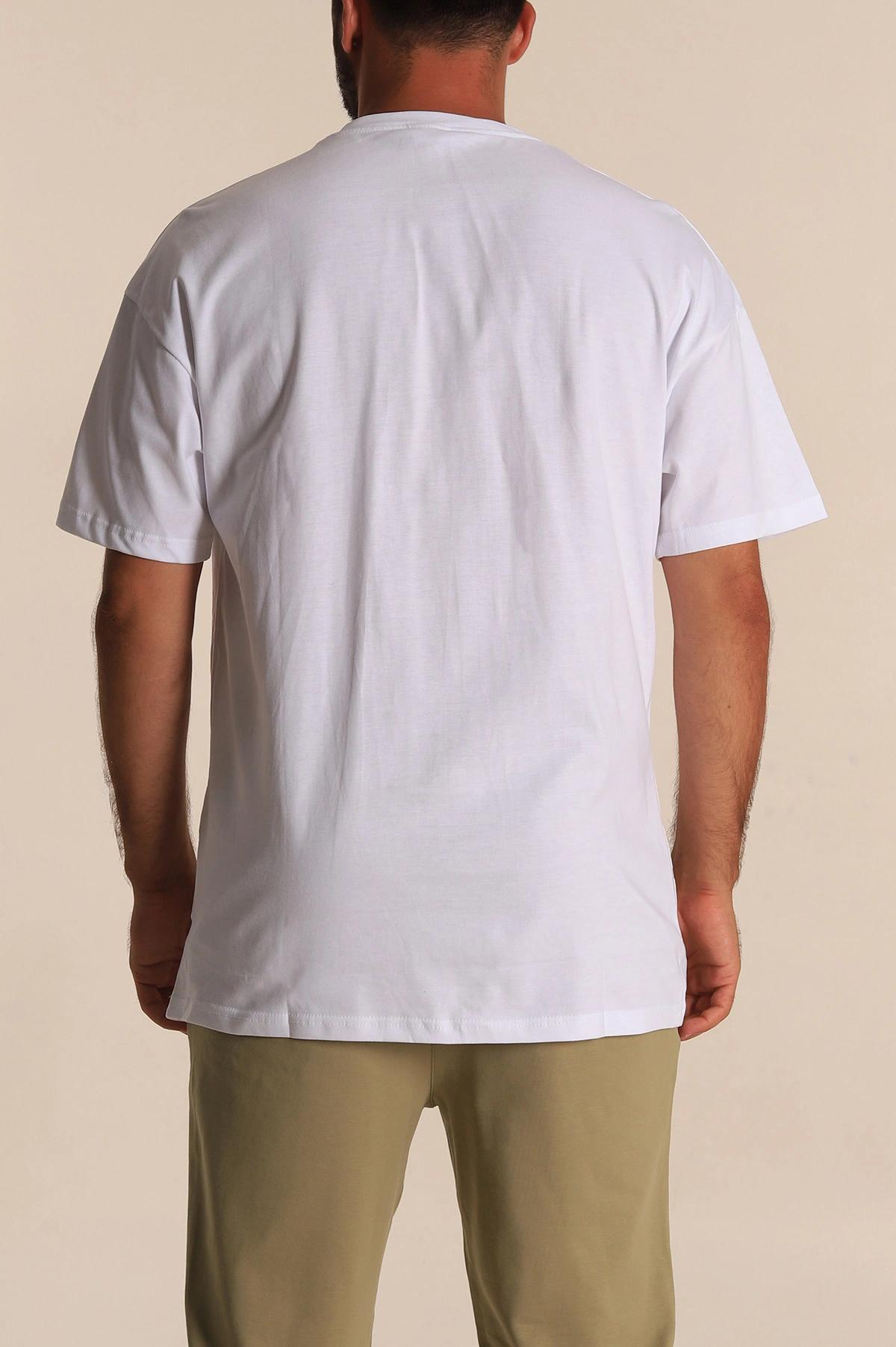 Beyaz Oversize Yazı Detaylı Erkek Tişört 247944