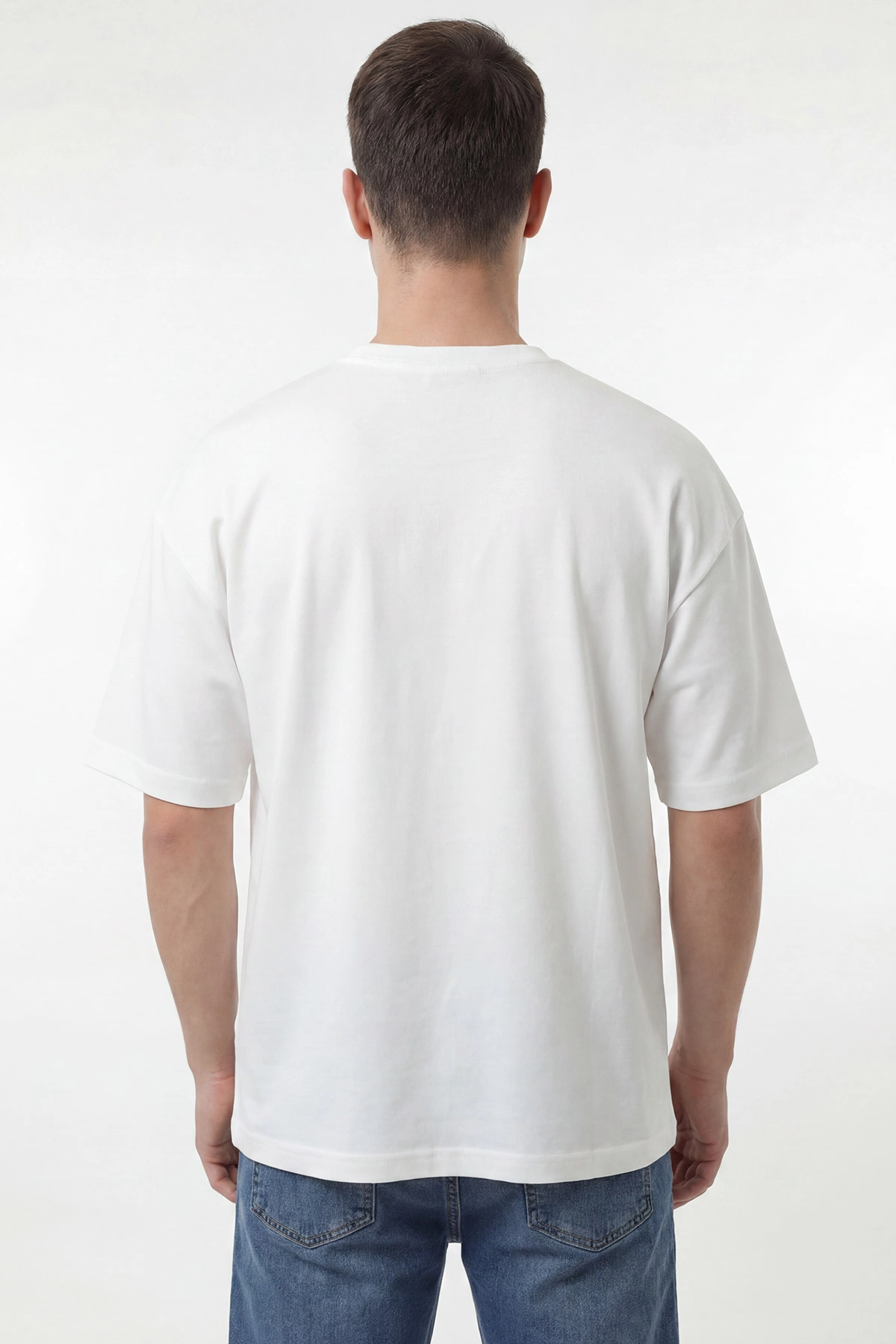 Beyaz Oversize Oysho Kumaş Bisiklet Yaka Erkek Tişört 453874