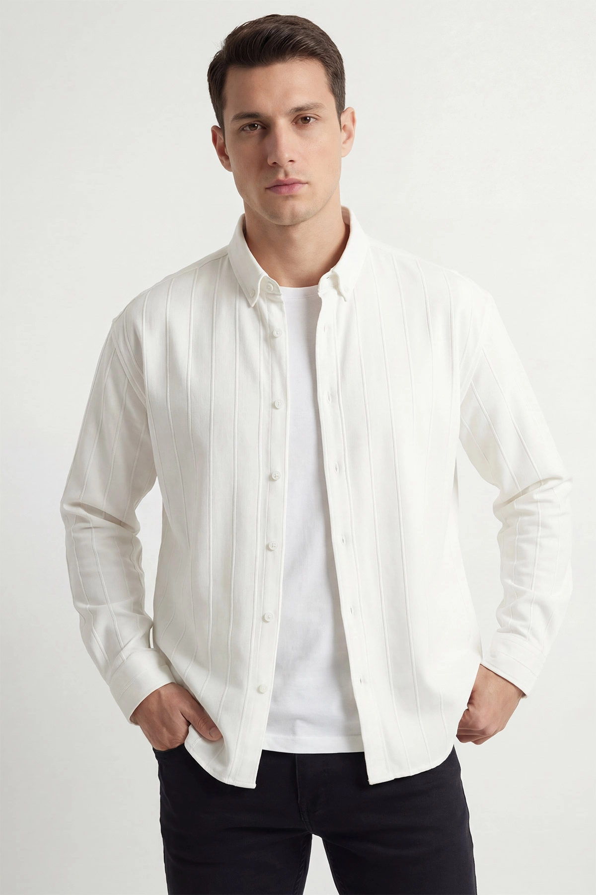 Beyaz Oversize Yeni Sezon Erkek Gömlek 448978