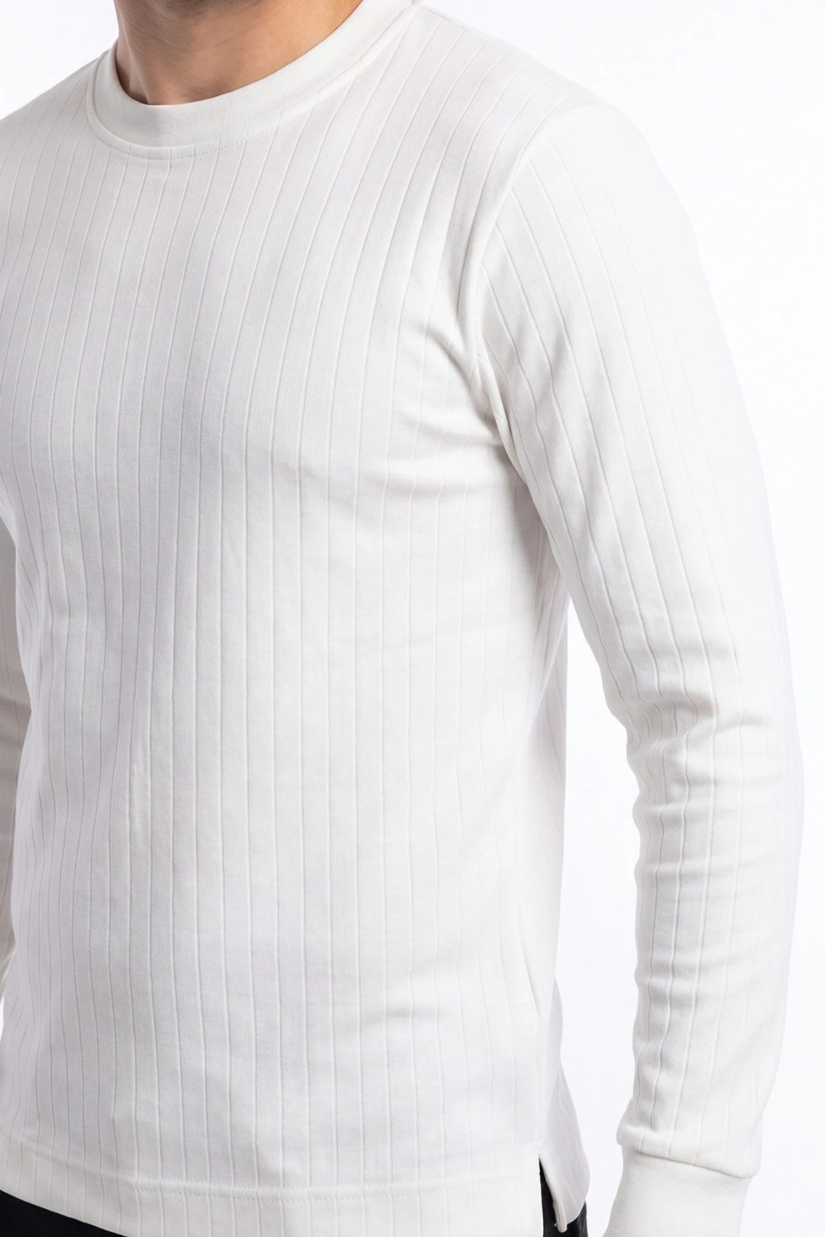 Beyaz Oysho Kumaş Çizgili Erkek Sweatshirt 482841