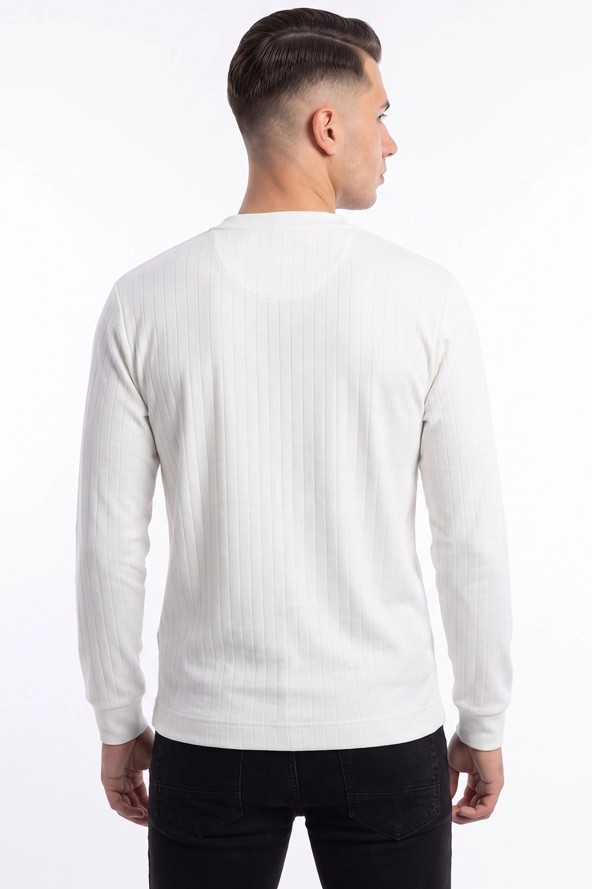 Beyaz Oysho Kumaş Çizgili Erkek Sweatshirt 482841
