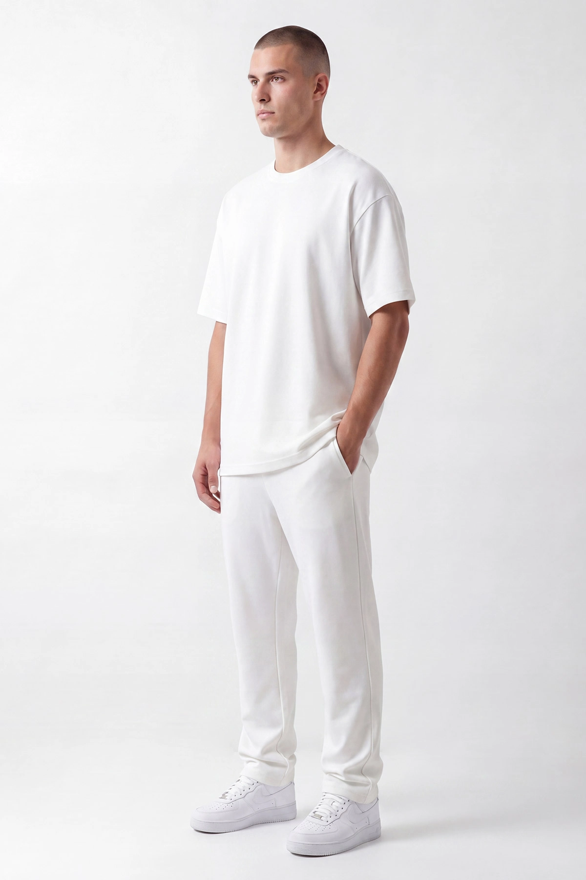 Beyaz Oysho Kumaş Oversize Erkek İkili Takım 454513