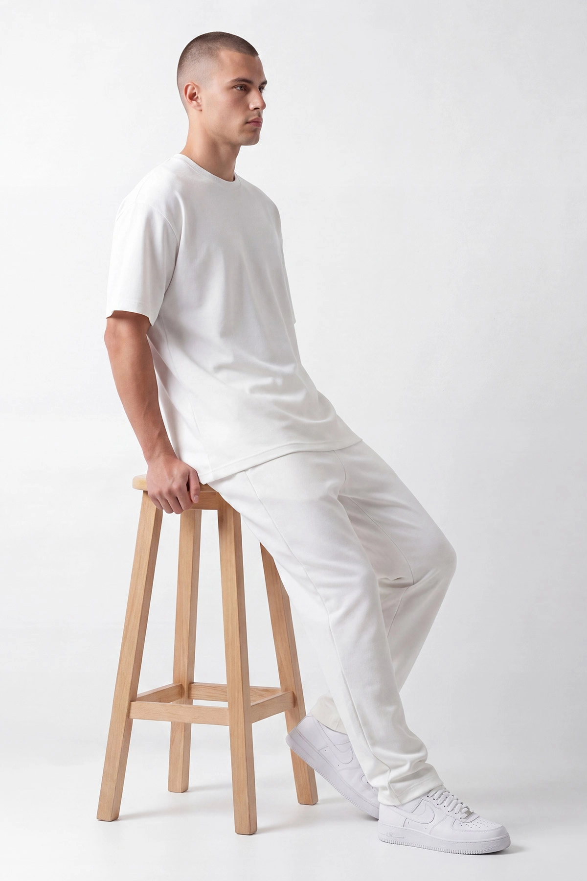 Beyaz Oysho Kumaş Oversize Erkek İkili Takım 454513