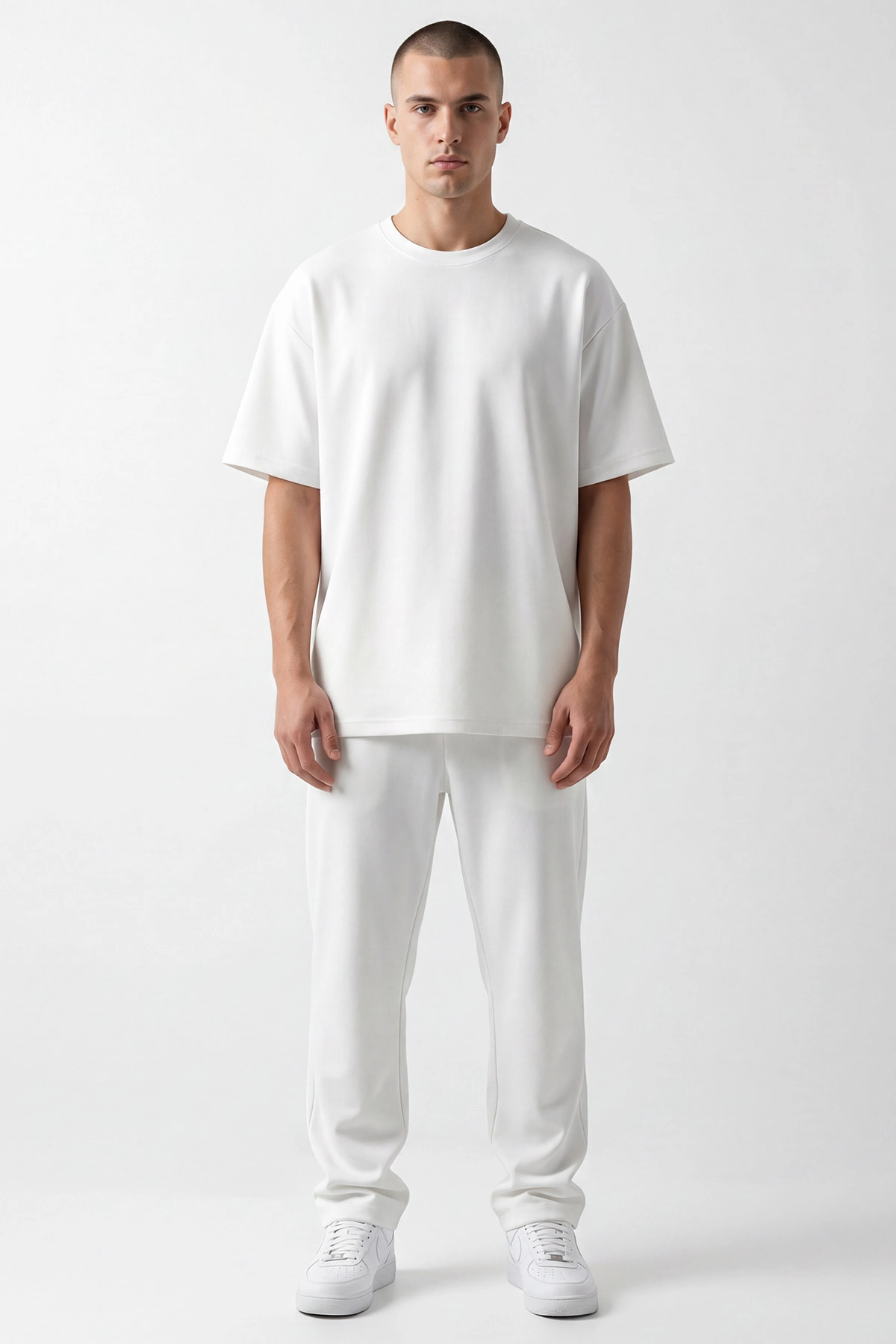 Beyaz Oysho Kumaş Oversize Erkek İkili Takım 454513