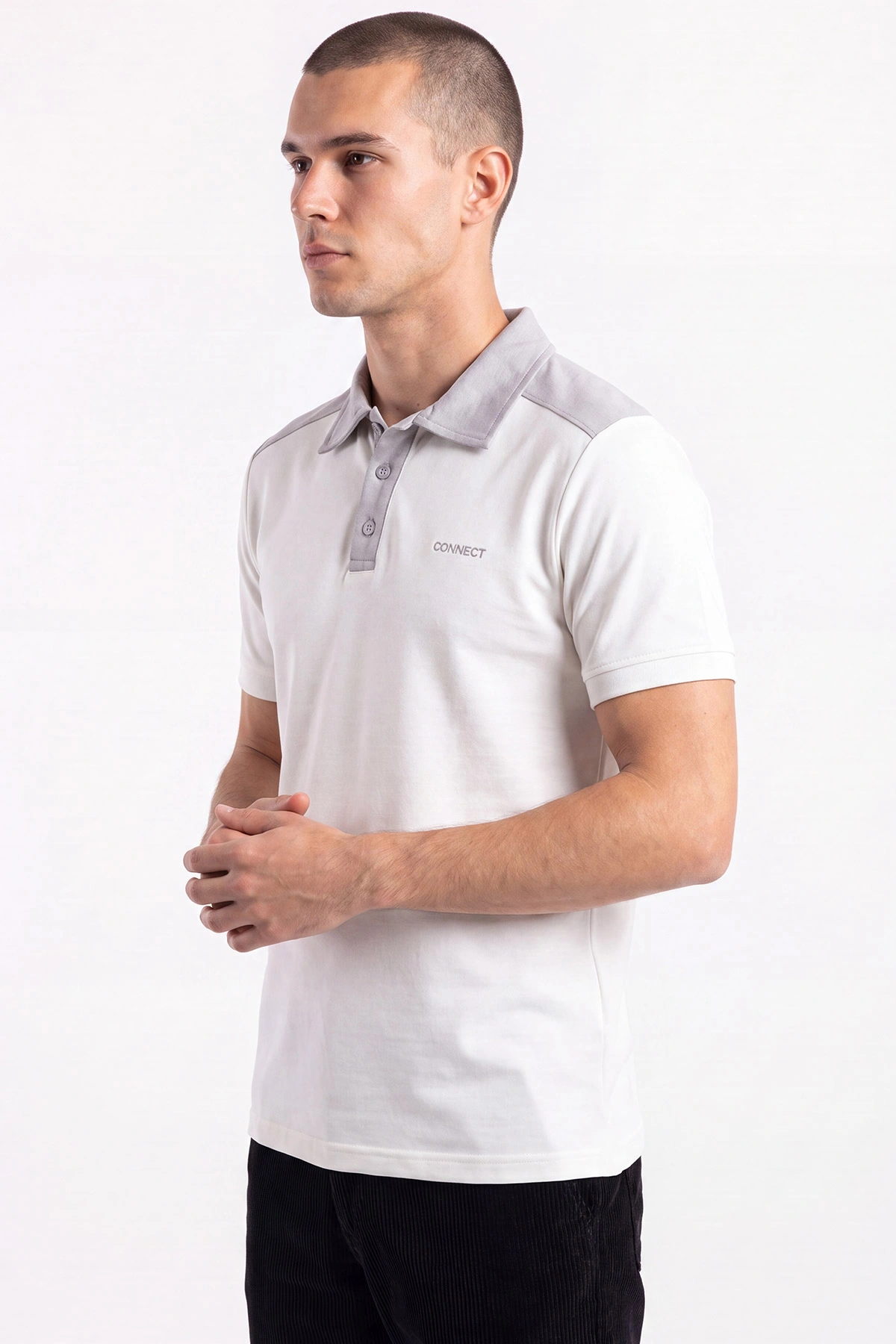 Beyaz Oysho Kumaş Polo Yaka Düğme Detaylı Erkek Tişört 471699