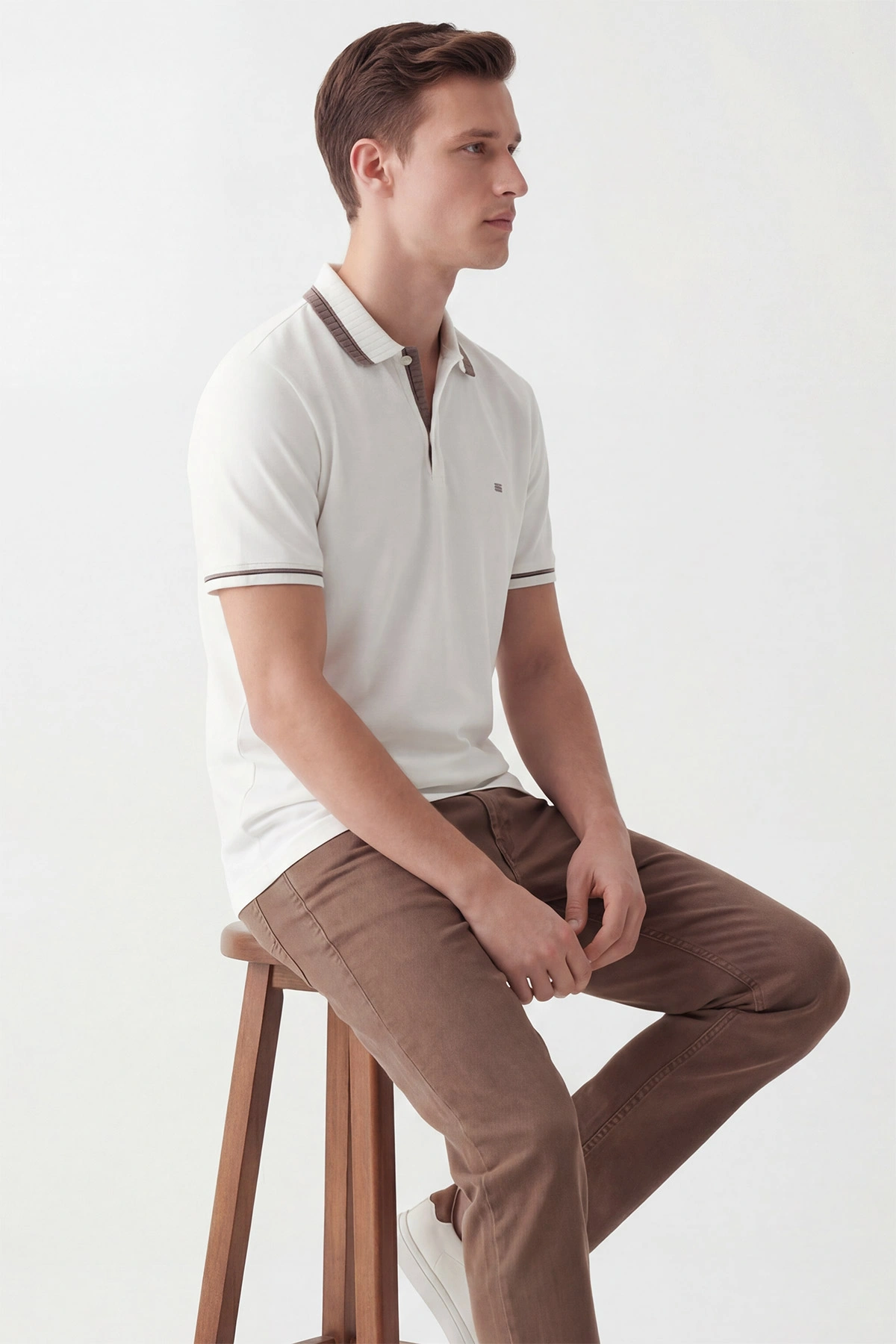 Beyaz Oysho Kumaş Polo Yaka Erkek Tişört 447830