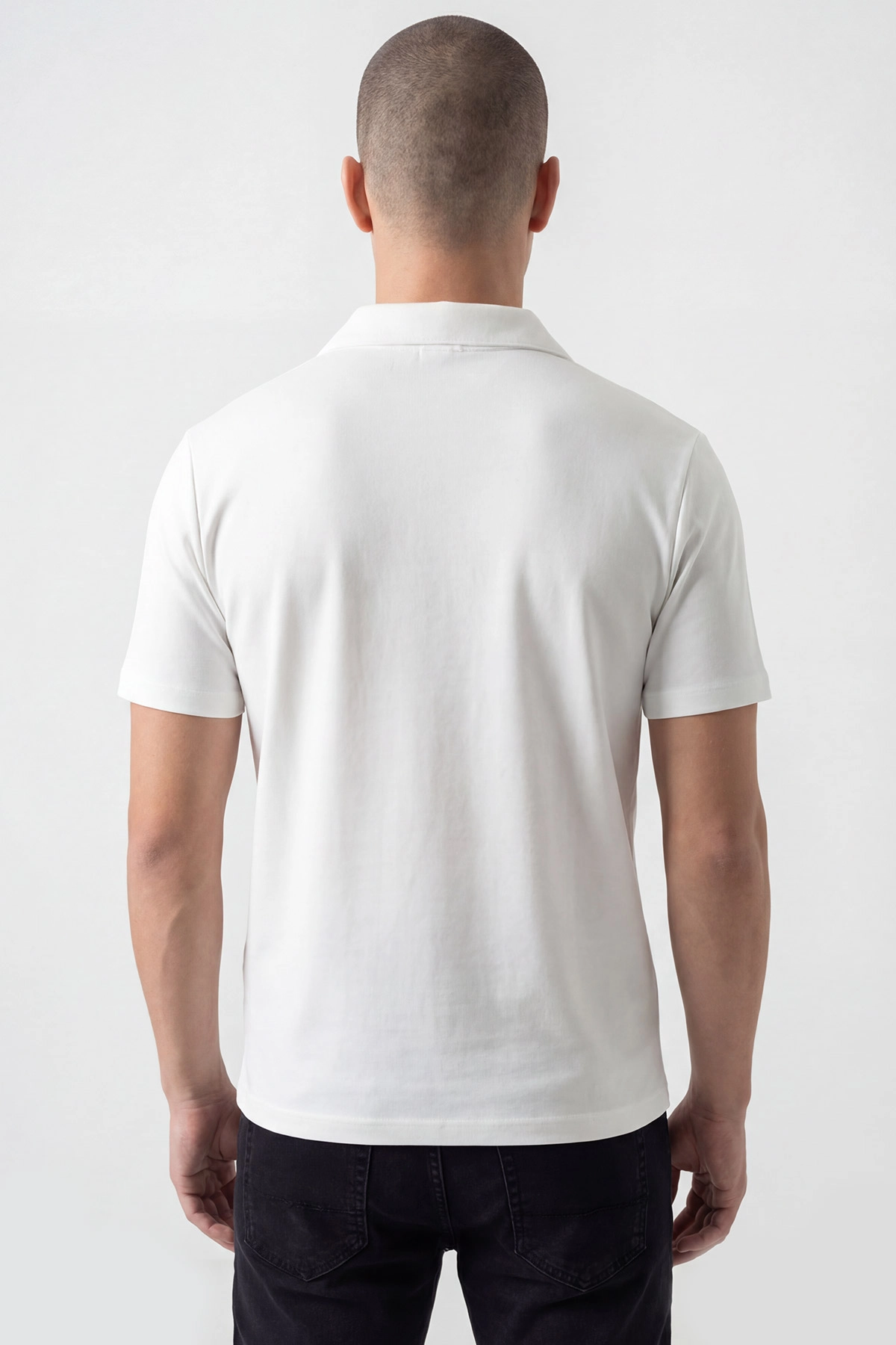Beyaz Oysho Kumaş Polo Yaka Erkek Tişört 450522
