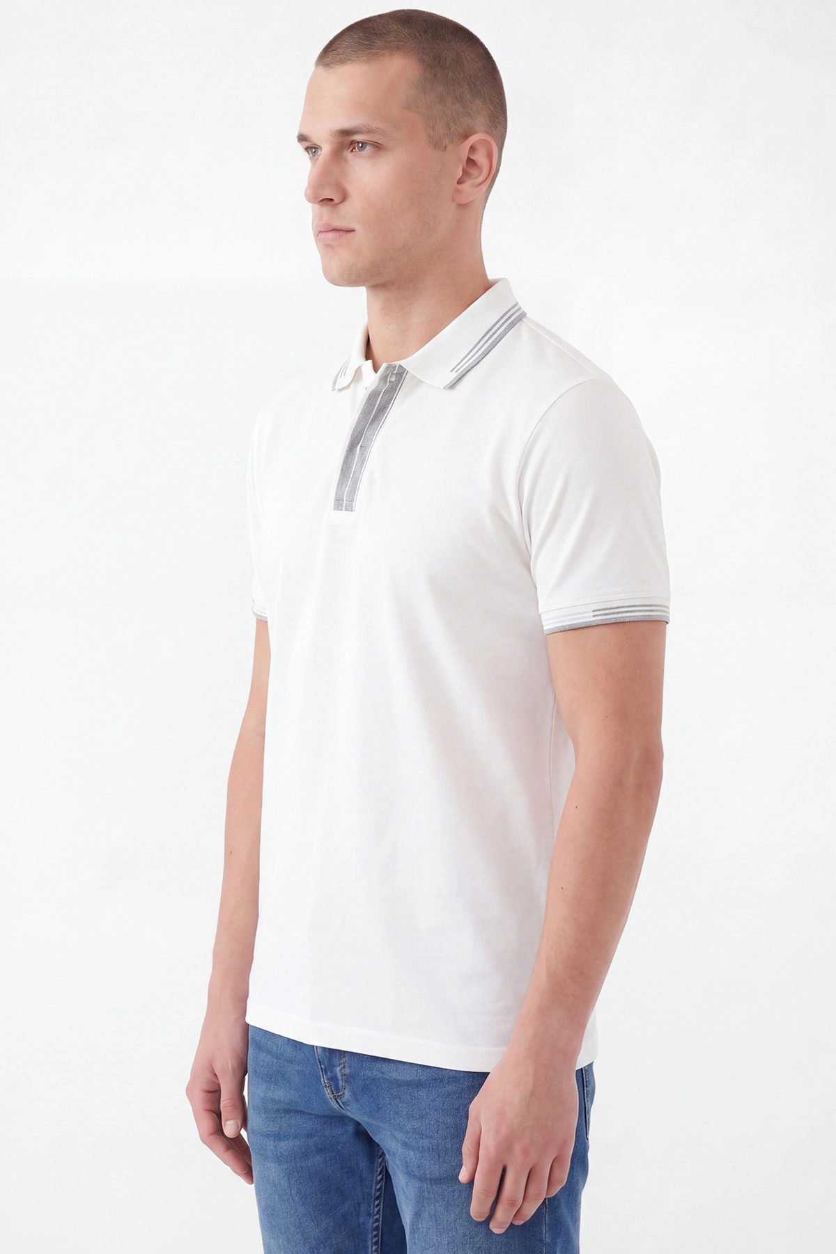 Beyaz Oysho Kumaş Polo Yaka Erkek Tişört 462542