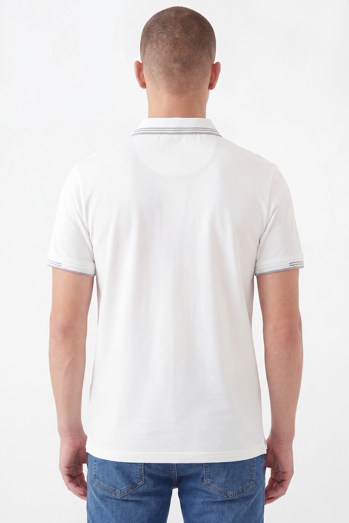 Beyaz Oysho Kumaş Polo Yaka Erkek Tişört 462542