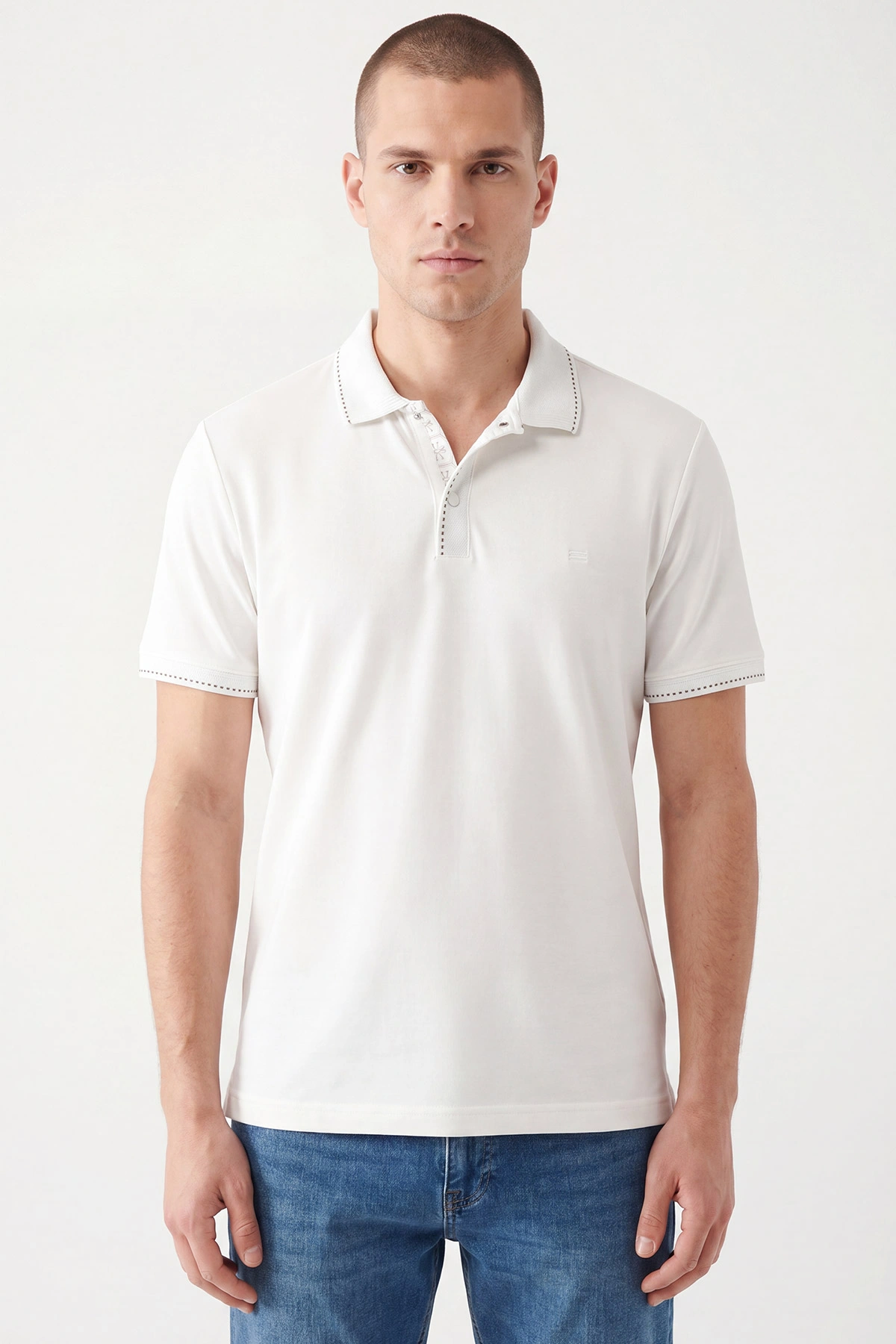 Beyaz Oysho Kumaş Polo Yaka Erkek Tişört 467585