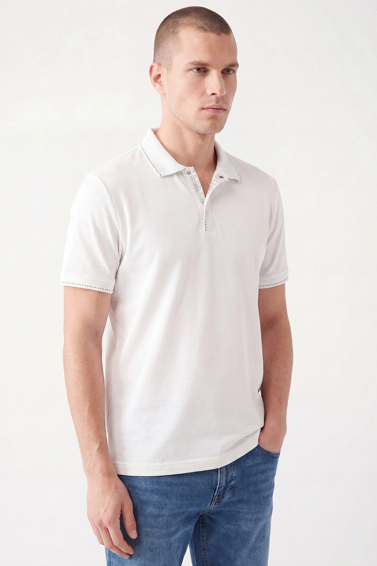 Beyaz Oysho Kumaş Polo Yaka Erkek Tişört 467585