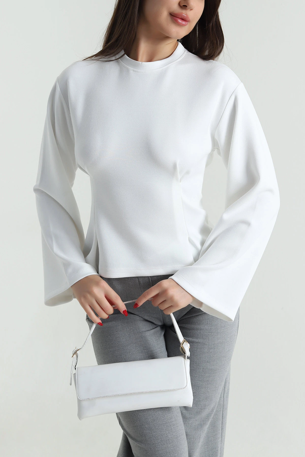 Beyaz Pileli Oysho Kadın Sweat 494120