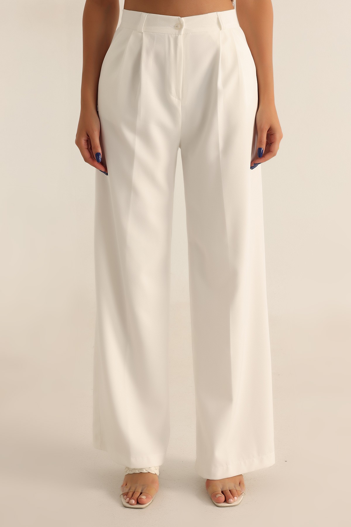 Beyaz Pileli Palazzo Bayan Pantalon 196248