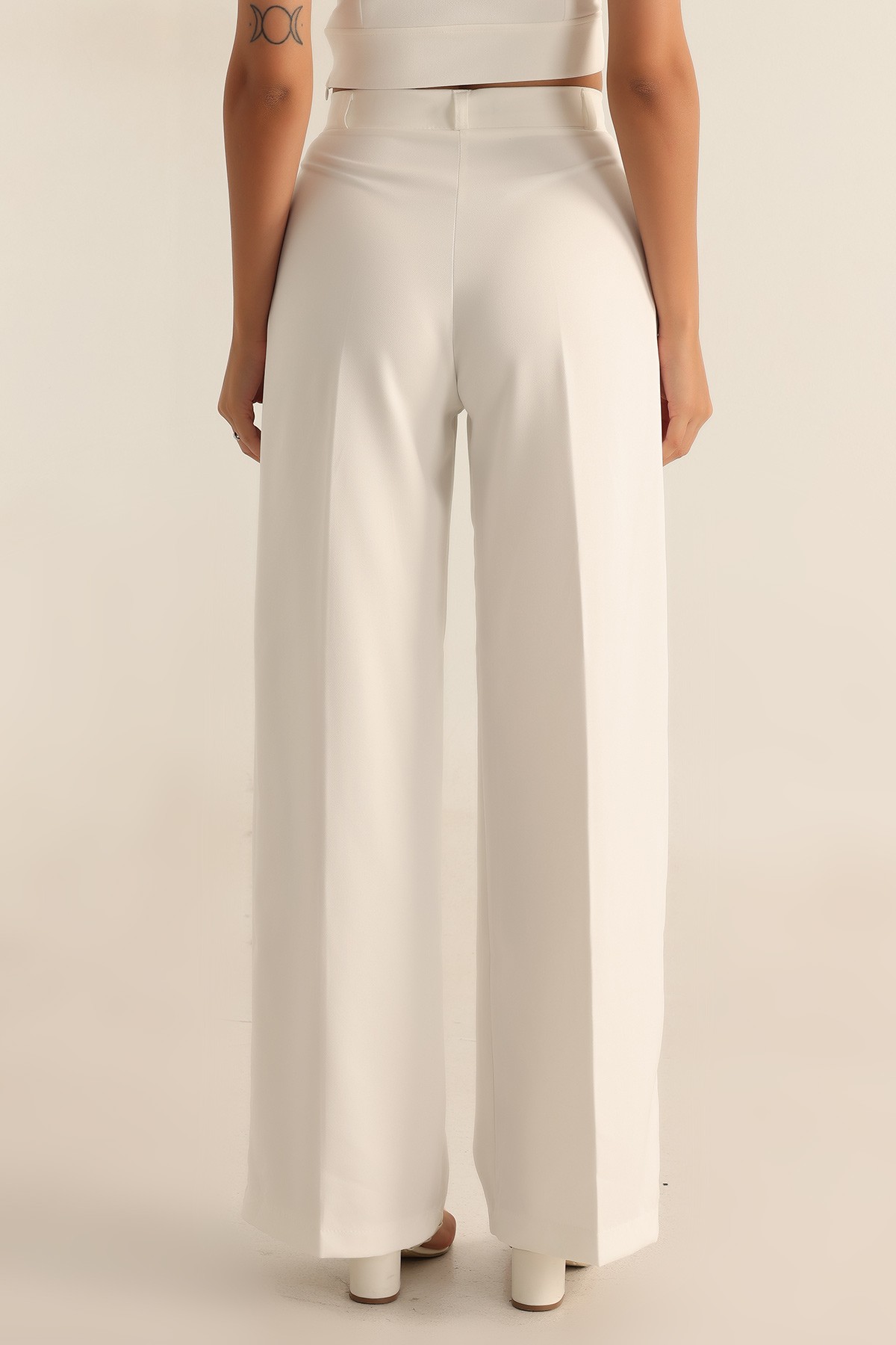 Beyaz Pileli Palazzo Bayan Pantalon 196248