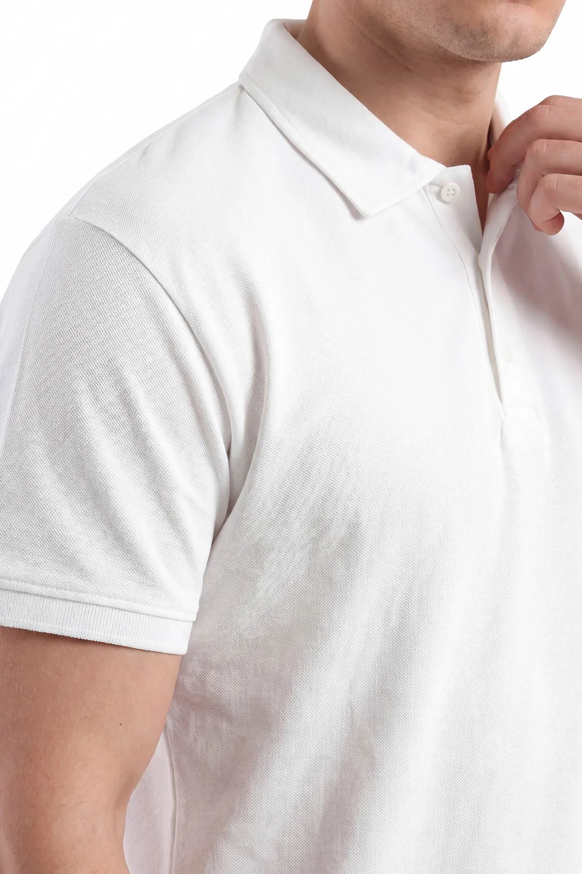 Beyaz Polo Yaka Düğme Detaylı Erkek Tişört 462257
