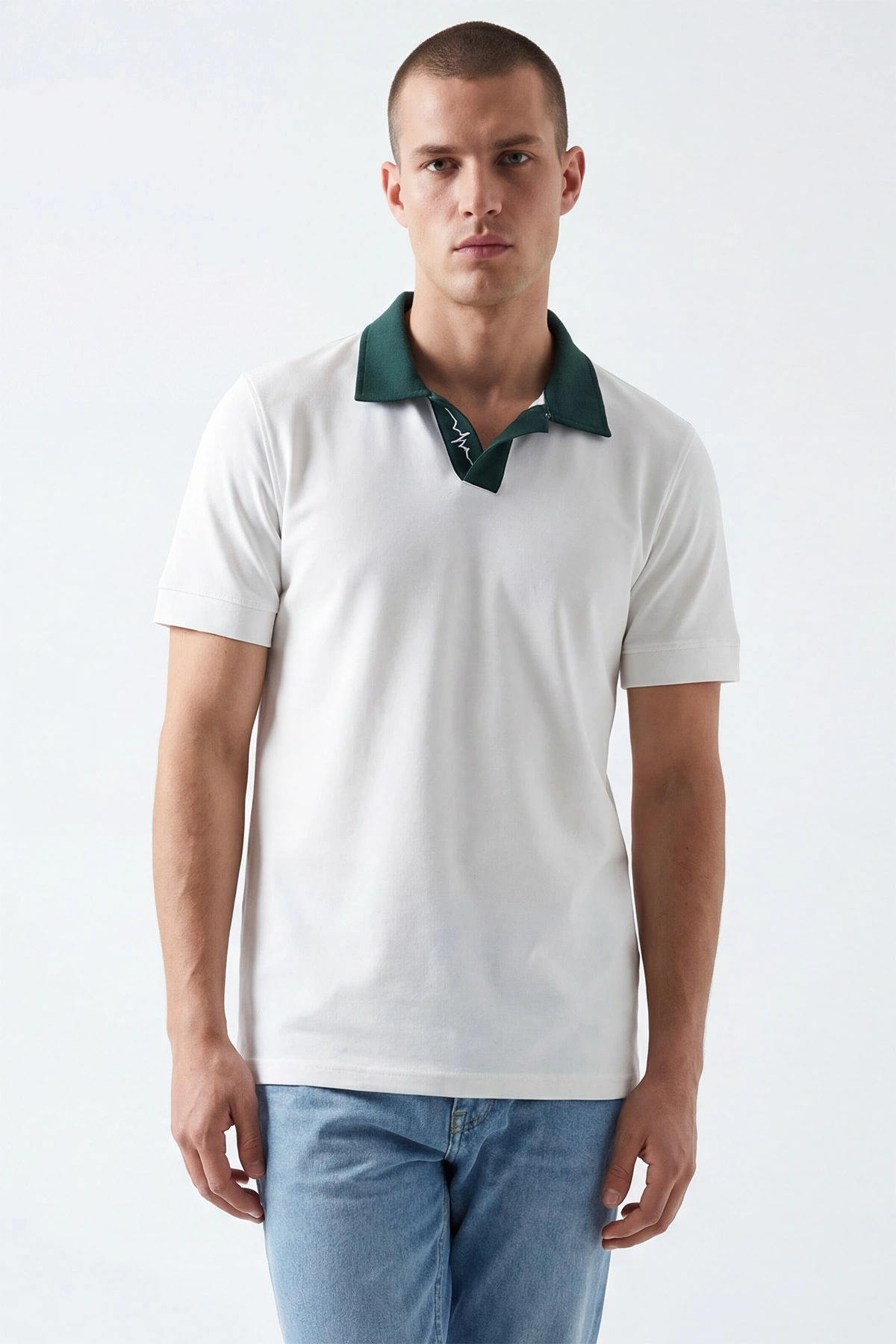 Beyaz Polo Yaka Erkek Tişört 435581