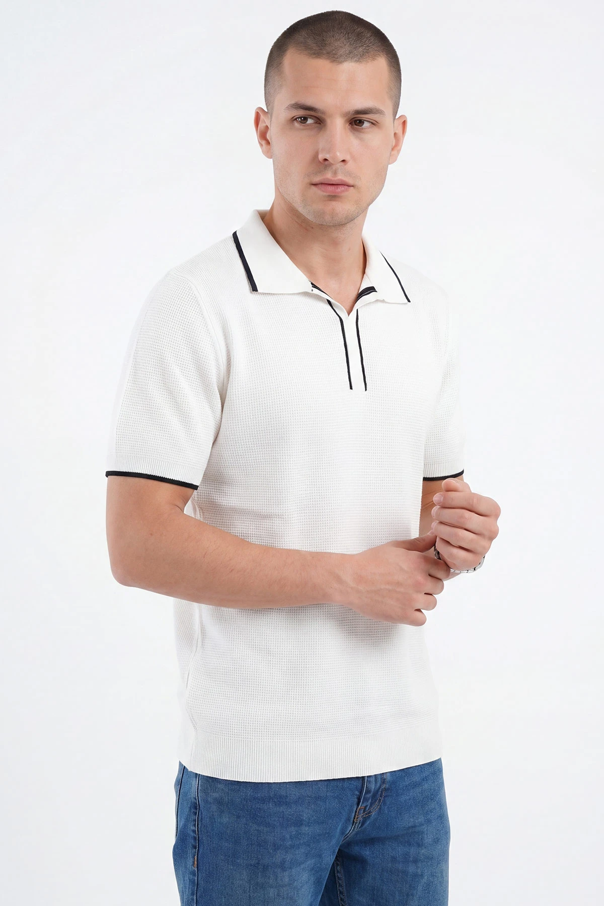 Beyaz Polo Yaka Erkek Triko Tişört 462208