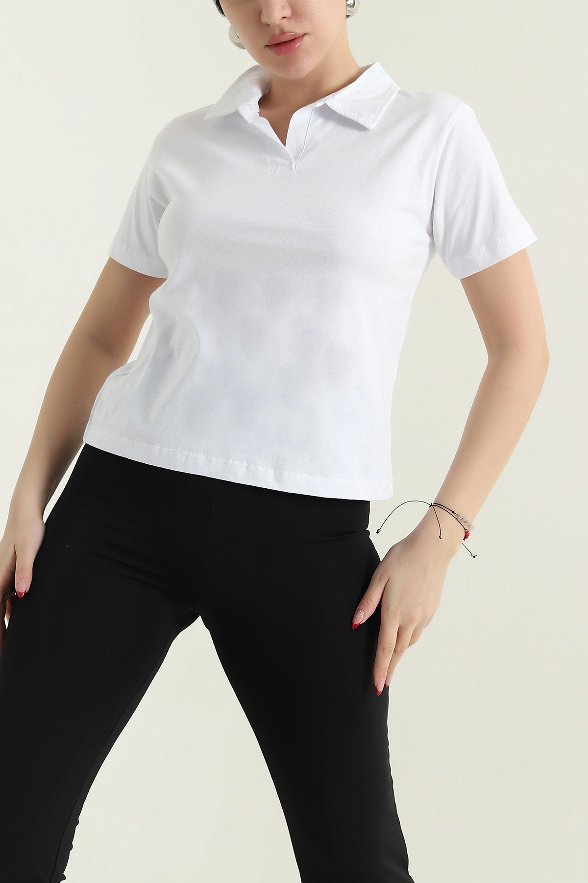 Beyaz Polo Yaka Süprem Kadın Tişört 435286