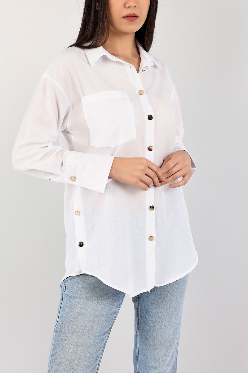 Beyaz Poplin Dokuma Tasarım Gömlek Tunik 106330