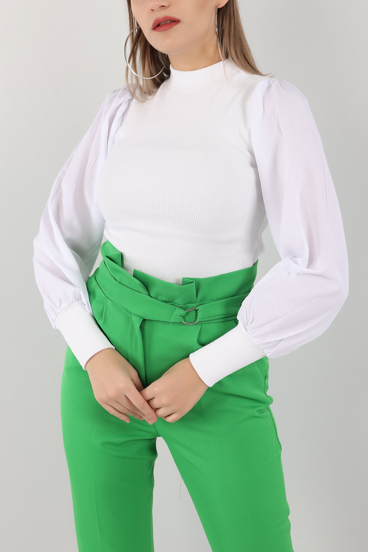 Beyaz Poplin Garnili Fitilli Bluz 150490