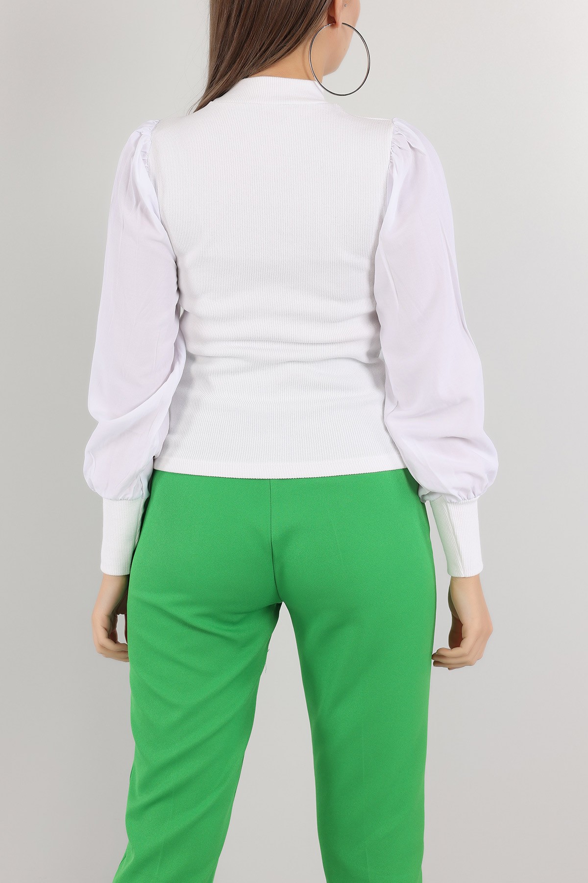 Beyaz Poplin Garnili Fitilli Bluz 150490