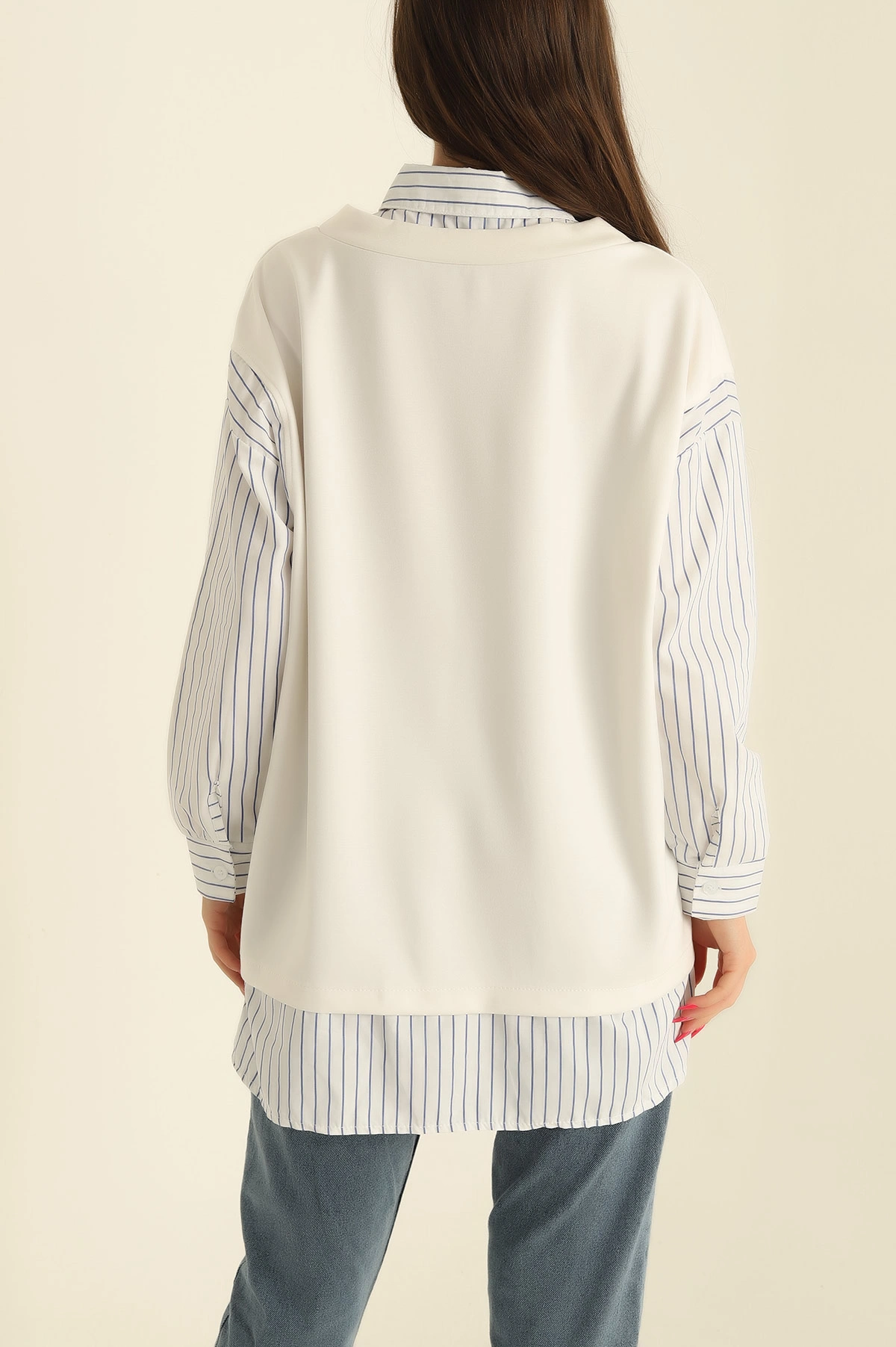Beyaz Poplin Garnili Modal Tunik 276284