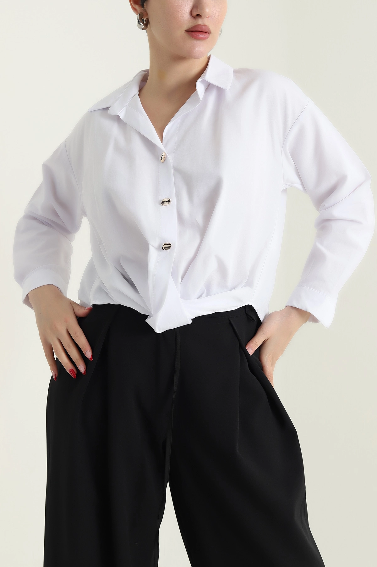 Beyaz Poplin Kadın Gömlek 432529