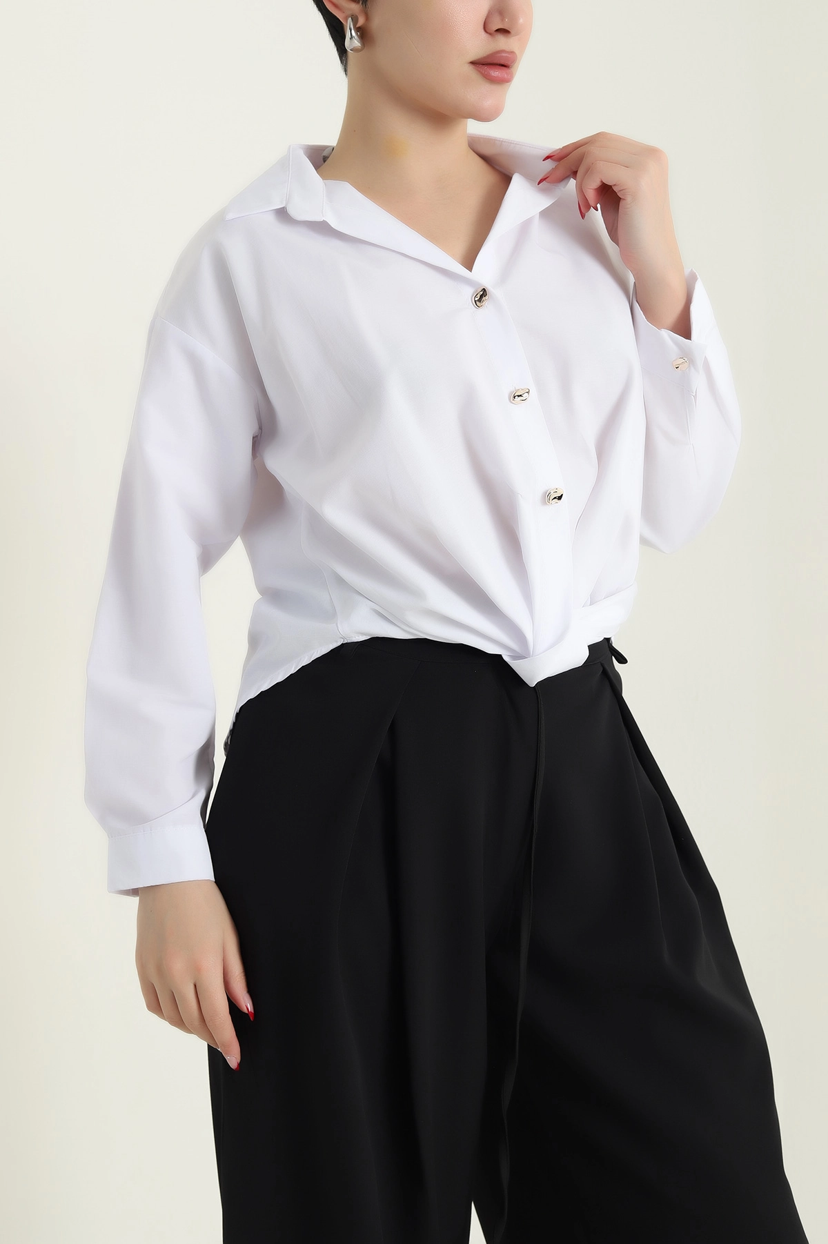 Beyaz Poplin Kadın Gömlek 432529