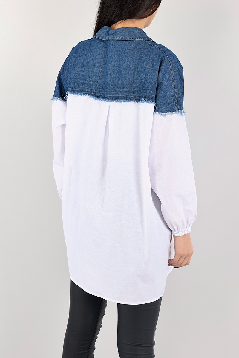Beyaz Poplin Kot Eklemeli Gömlek Tunik 104286