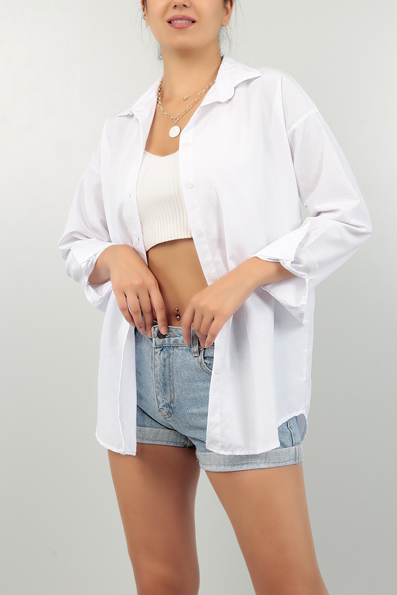Beyaz Poplin Kumaş Bayan Gömlek Tunik 74096