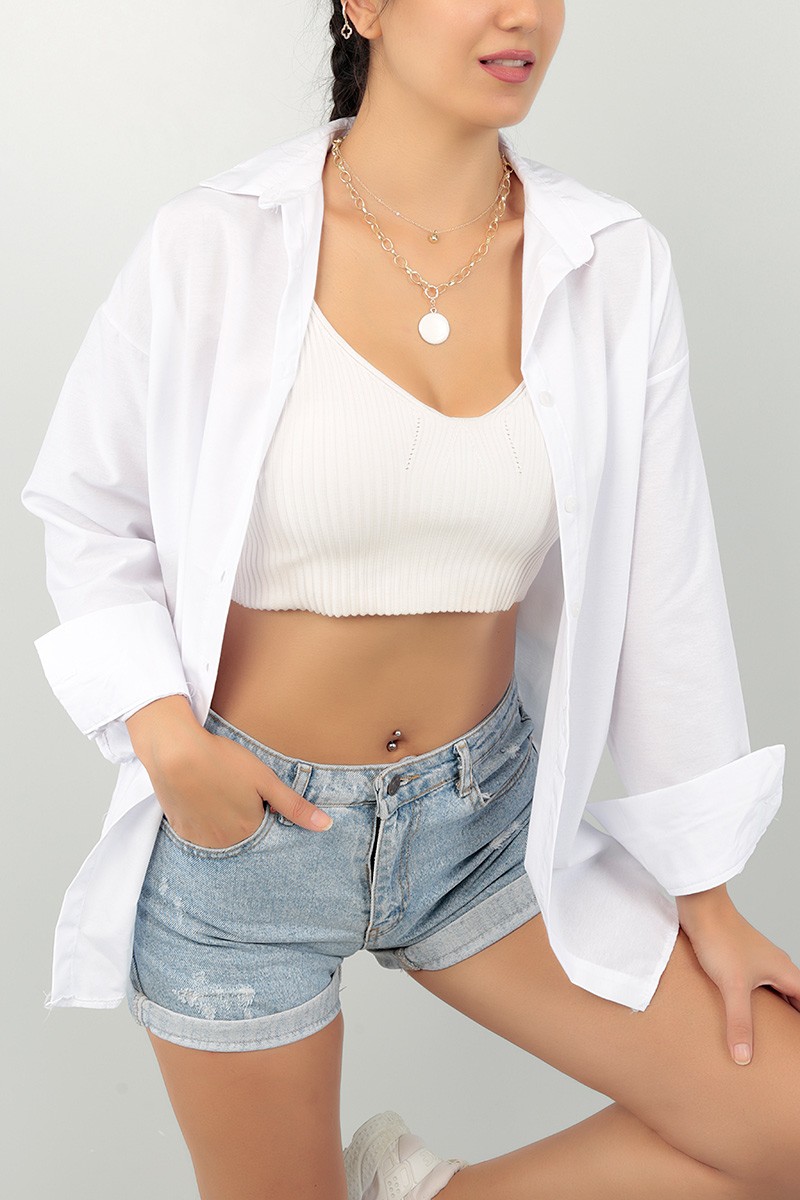 Beyaz Poplin Kumaş Bayan Gömlek Tunik 74096