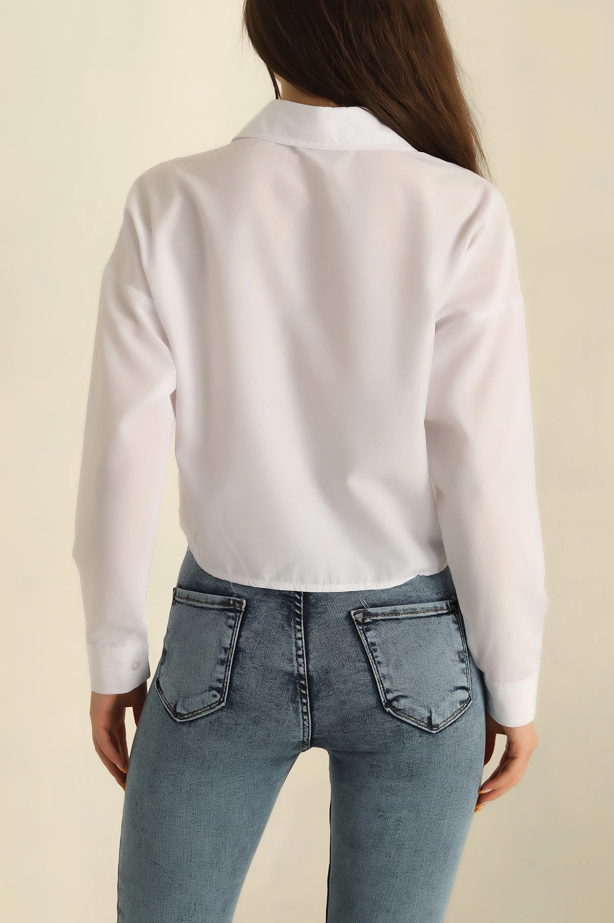 Beyaz Poplin Kumaş Crop Bayan Gömlek 264509