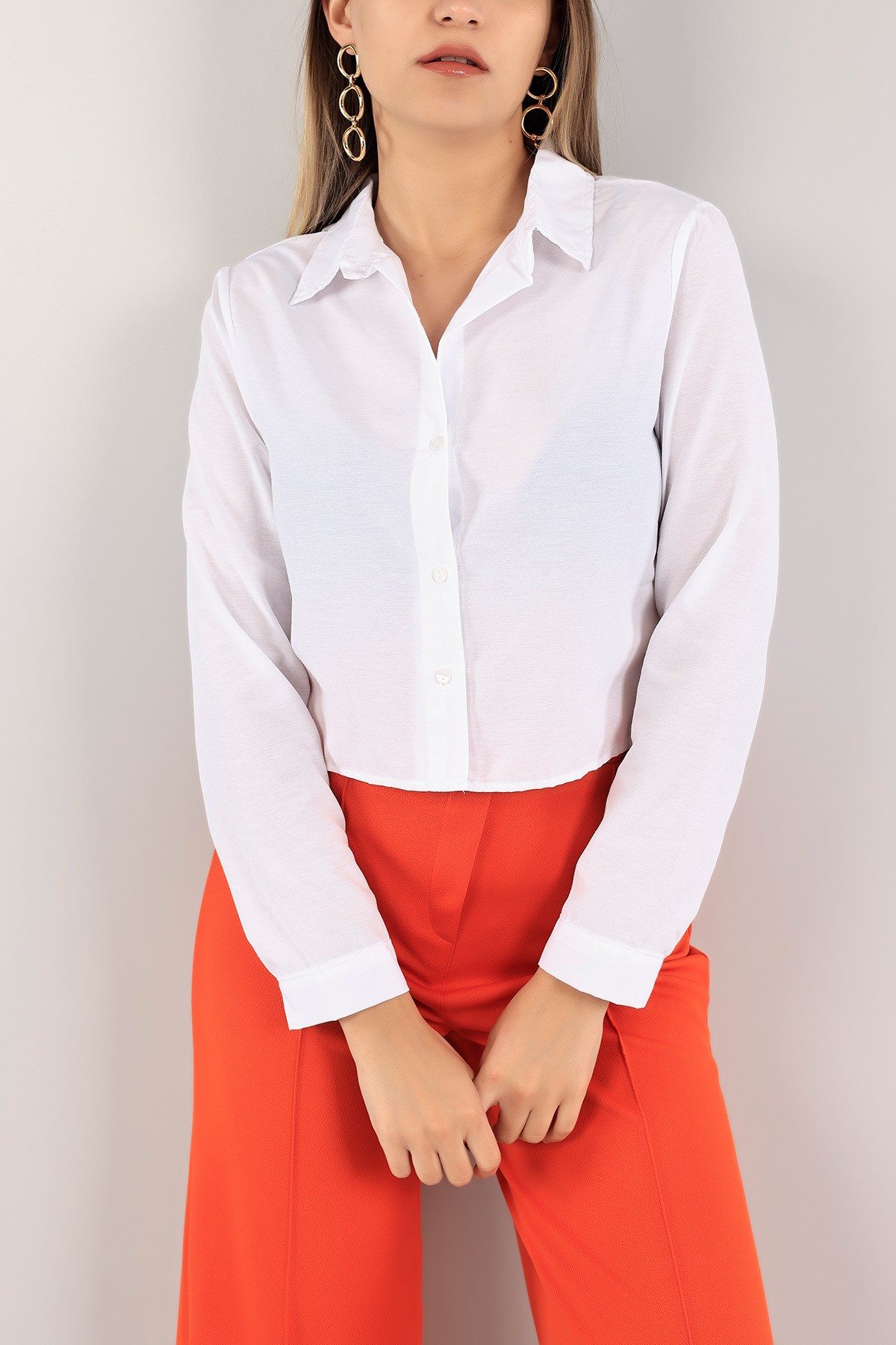 Beyaz Poplin Kumaş Crop Gömlek 118864