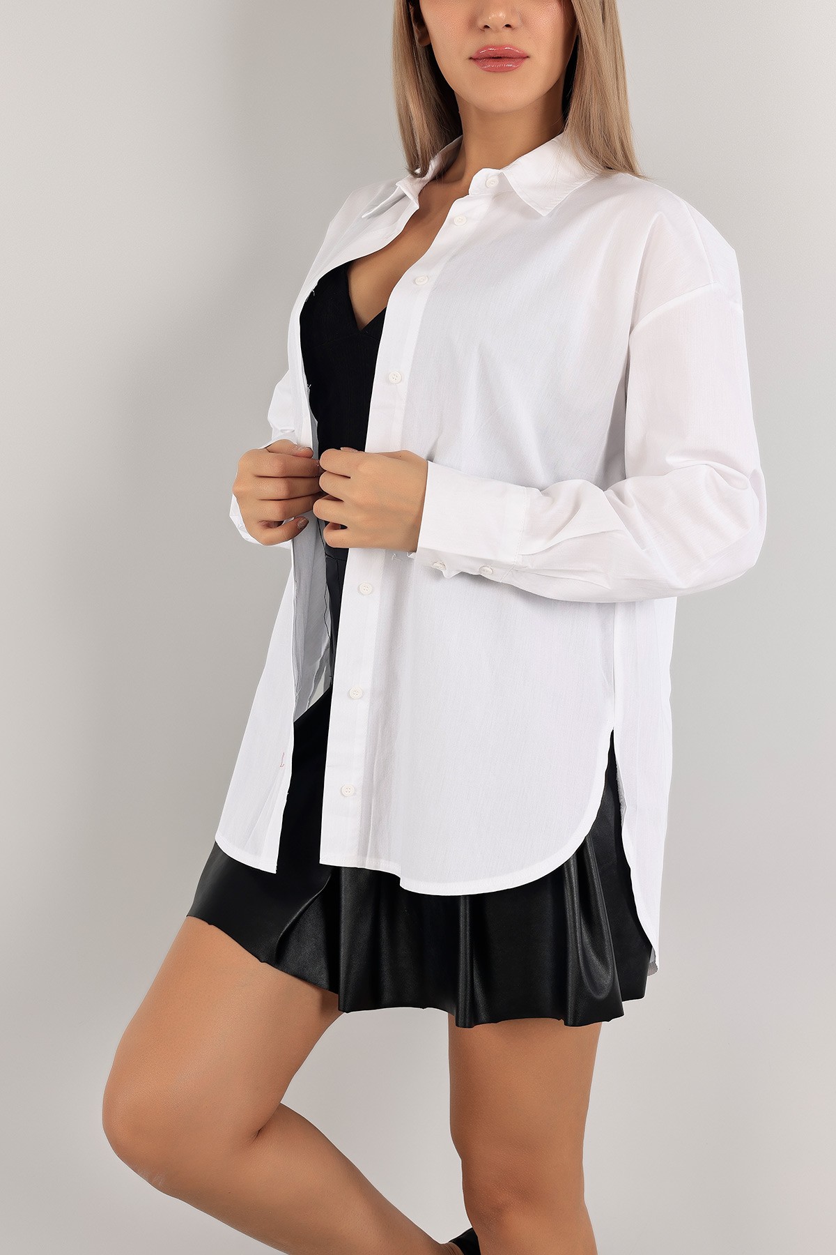 Beyaz Poplin Kumaş Gömlek Tunik 135696