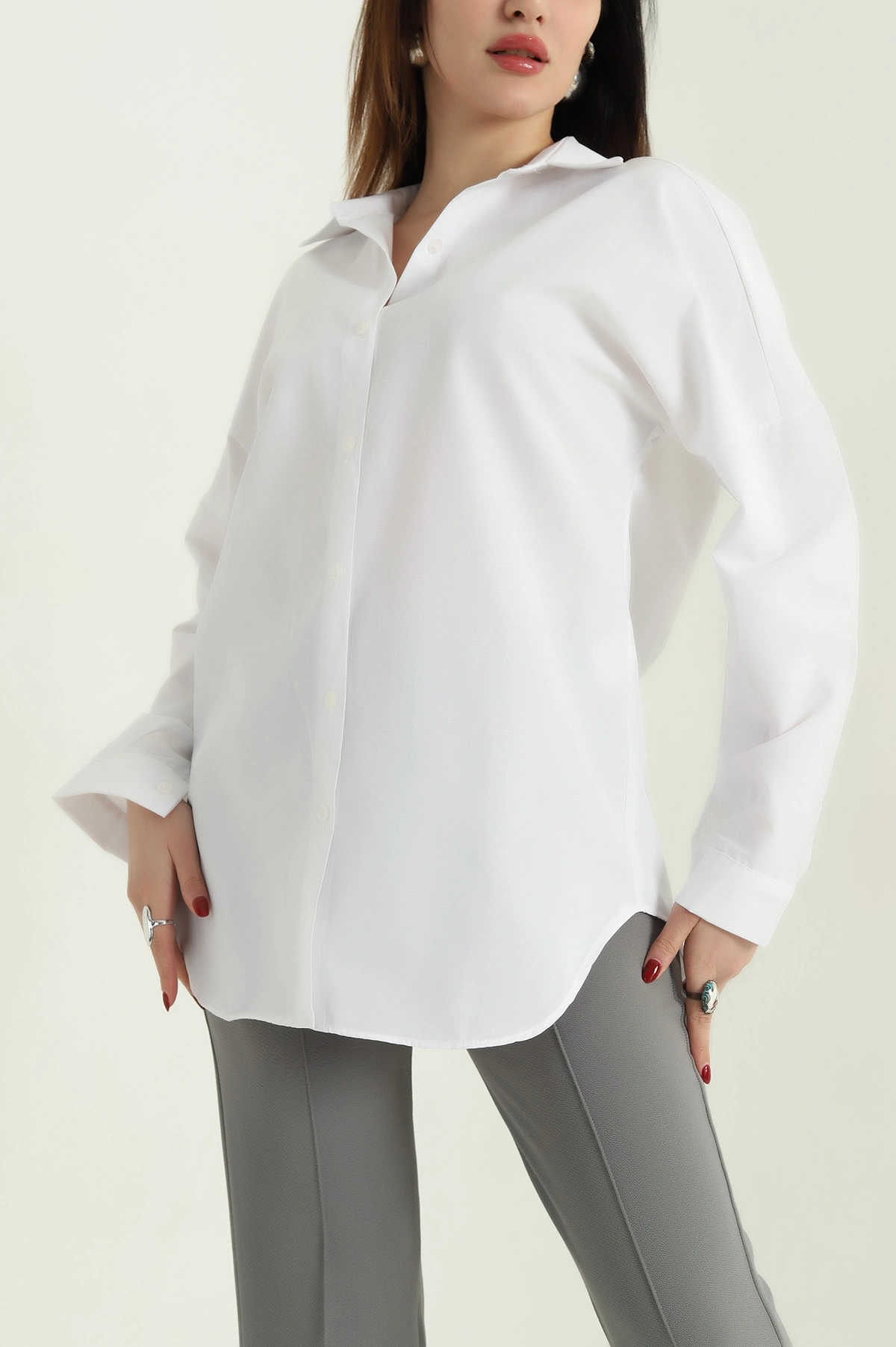 Beyaz Poplin Kumaş Gömlek Tunik 336939