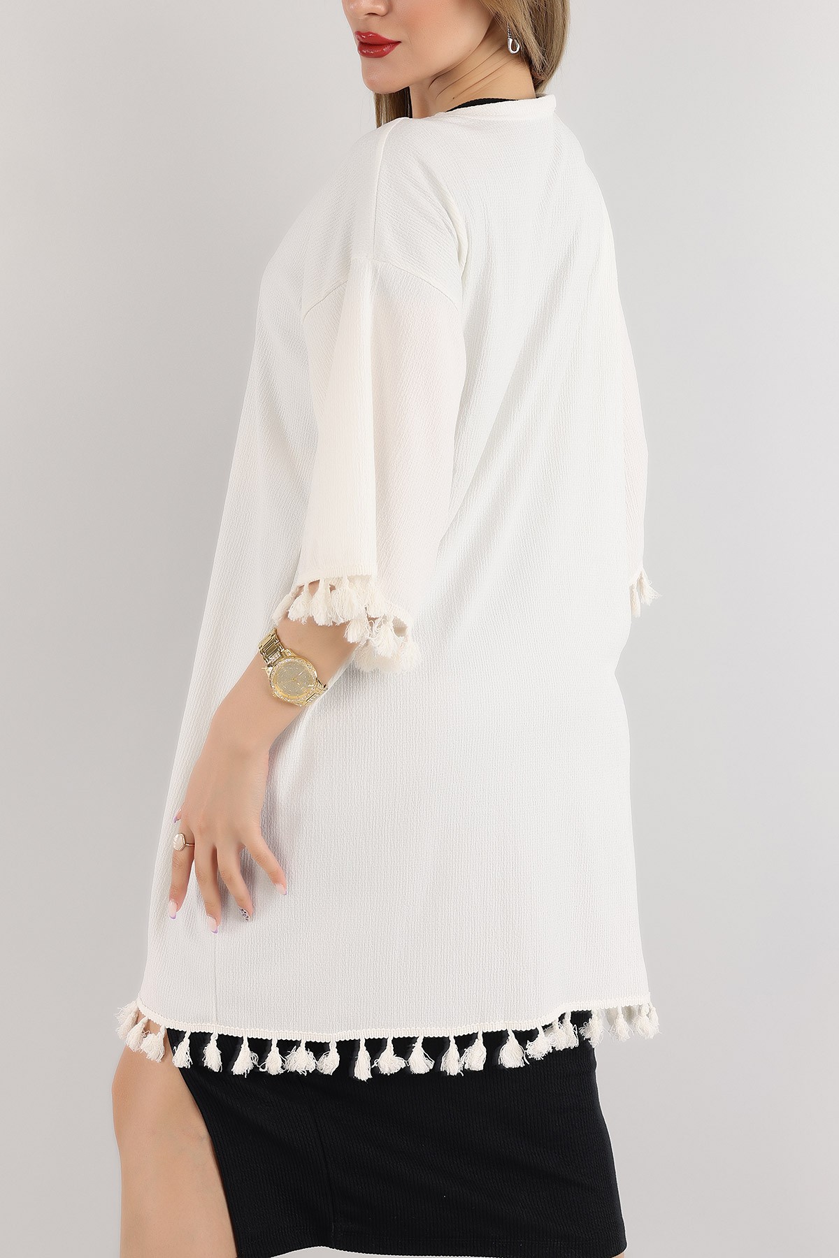 Beyaz Püskül Detay Seul Kimono Hırka 168593
