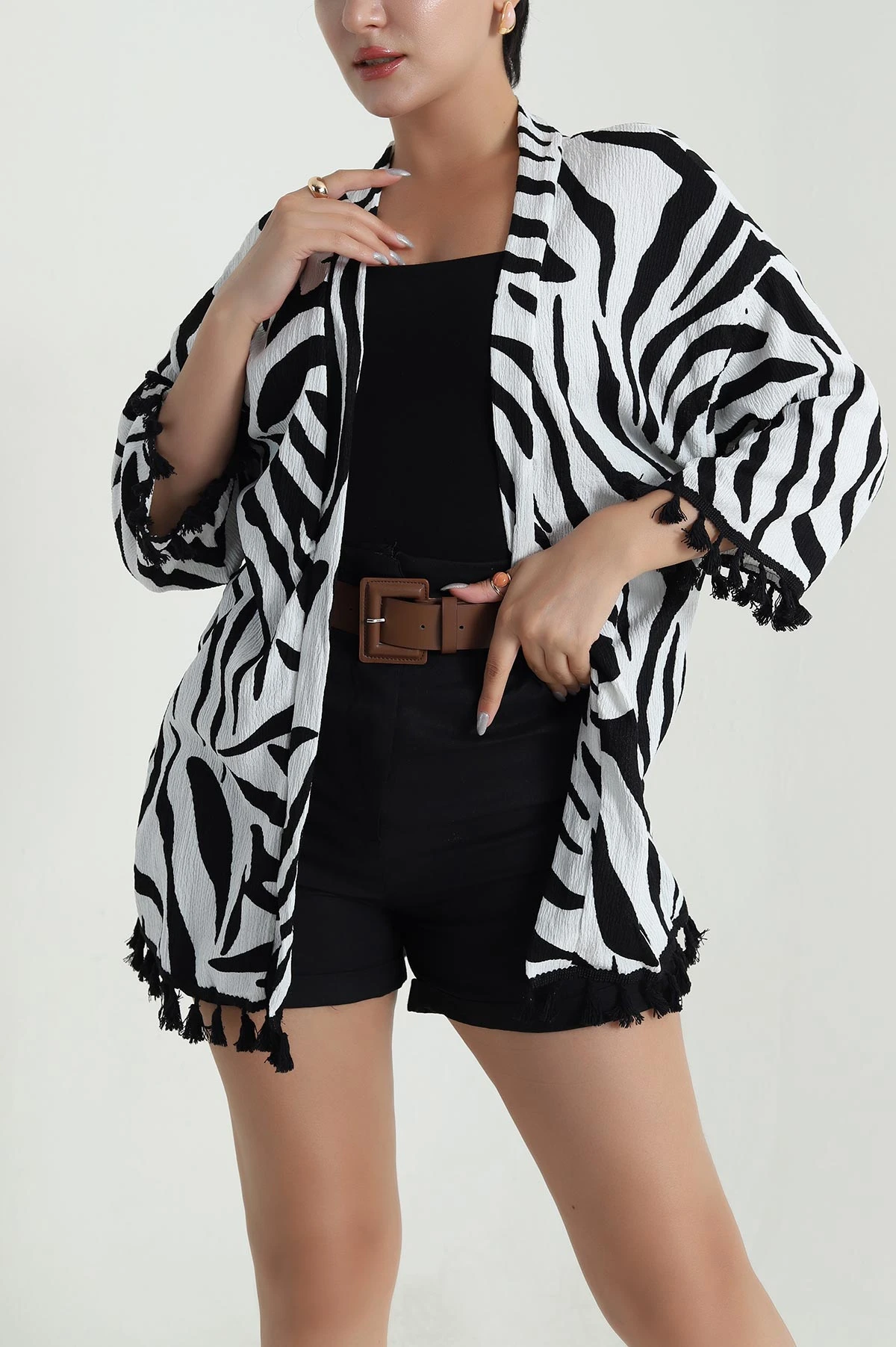 Beyaz Püsküllü Bürümcük Kadın Kimono 481733