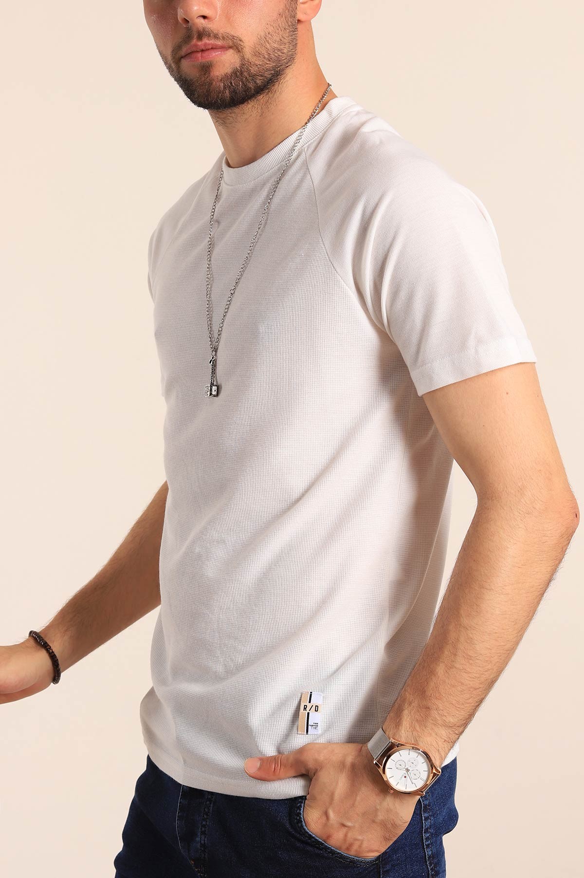 Beyaz Reglan Kol Mikro Delikli Erkek Tişört 187739