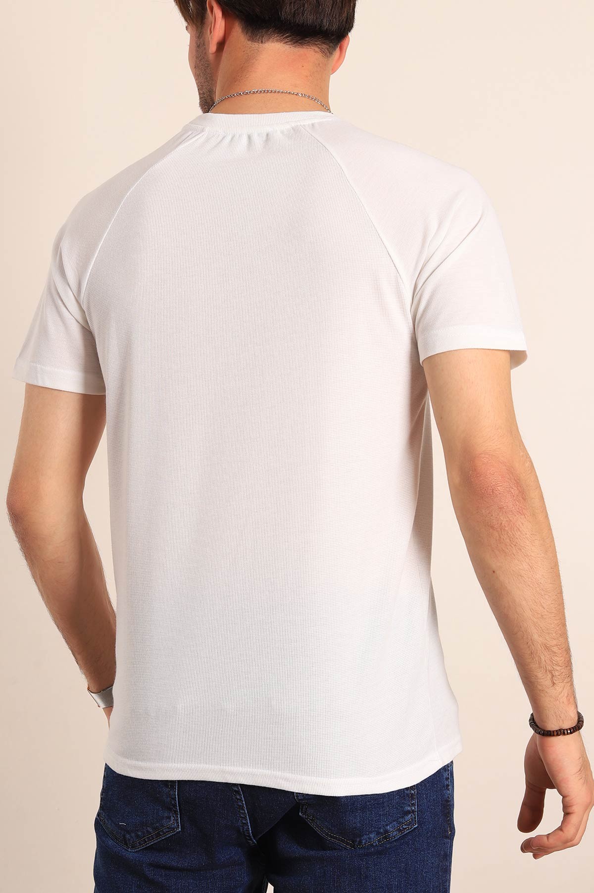Beyaz Reglan Kol Mikro Delikli Erkek Tişört 187739
