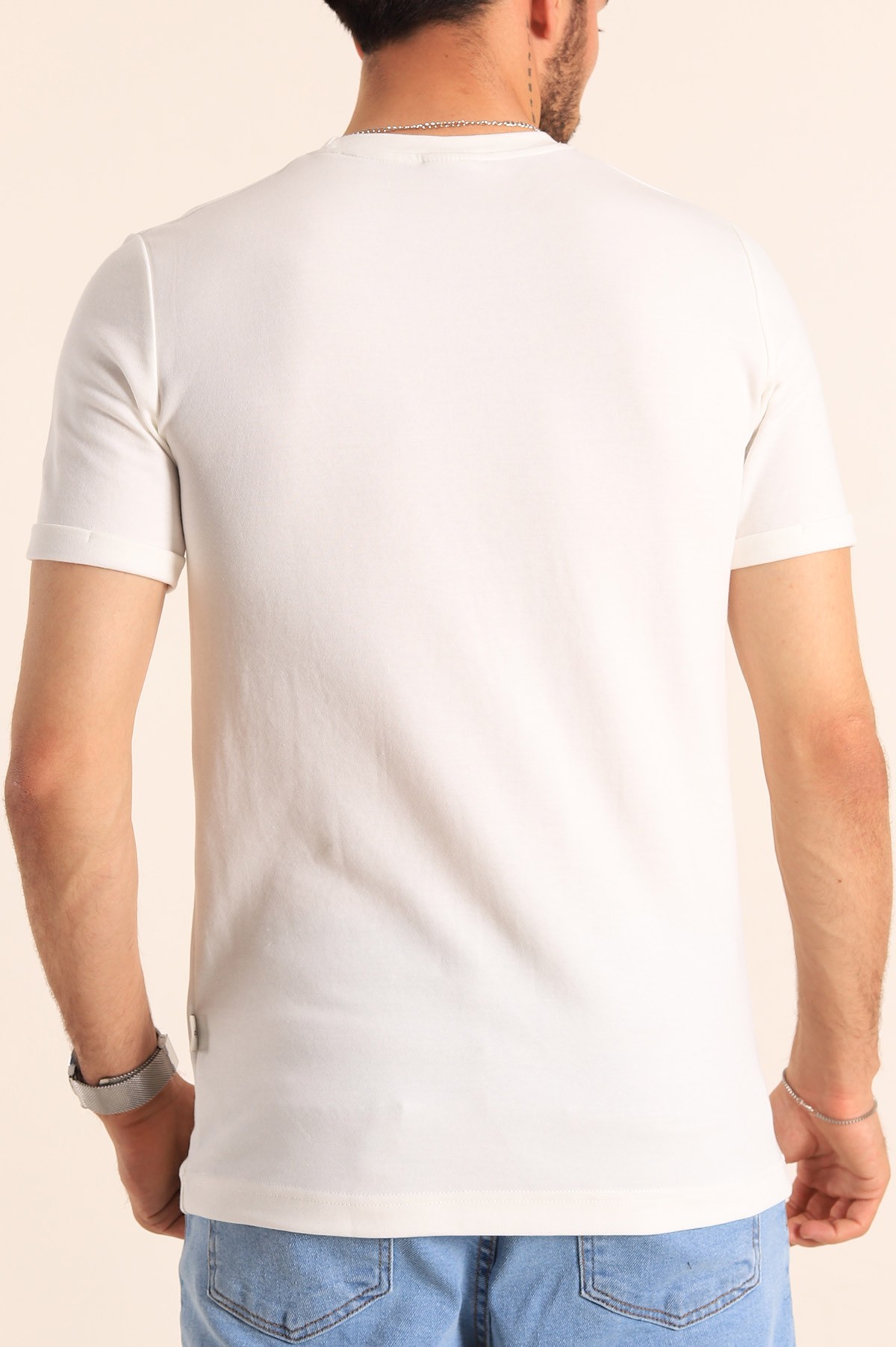 Beyaz Regular Fit Are We Free Kabartmalı Erkek Tişört 187551