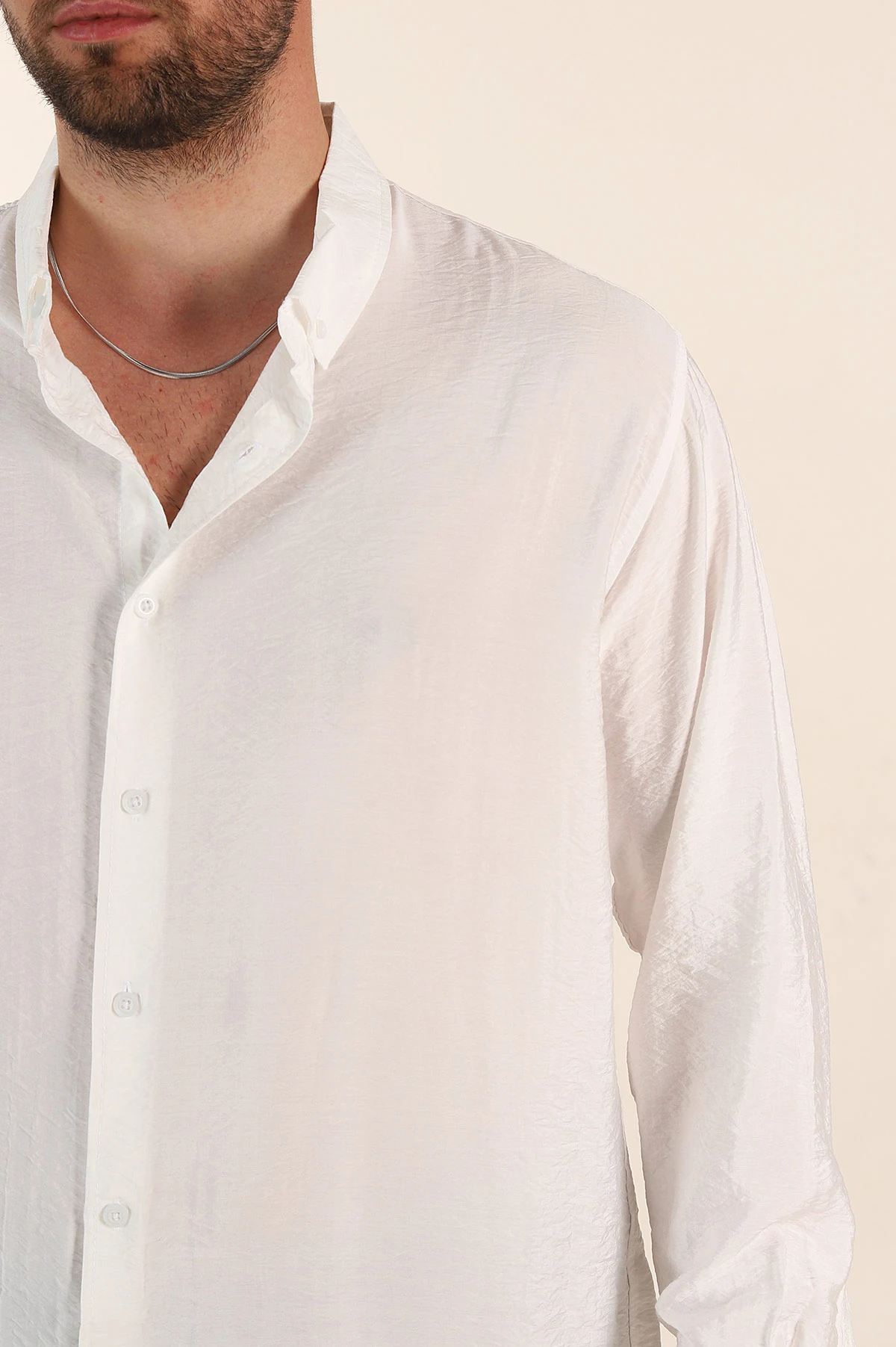 Beyaz Regular Fit Ata Yaka Basic Uzun Kollu Erkek Gömlek 370034