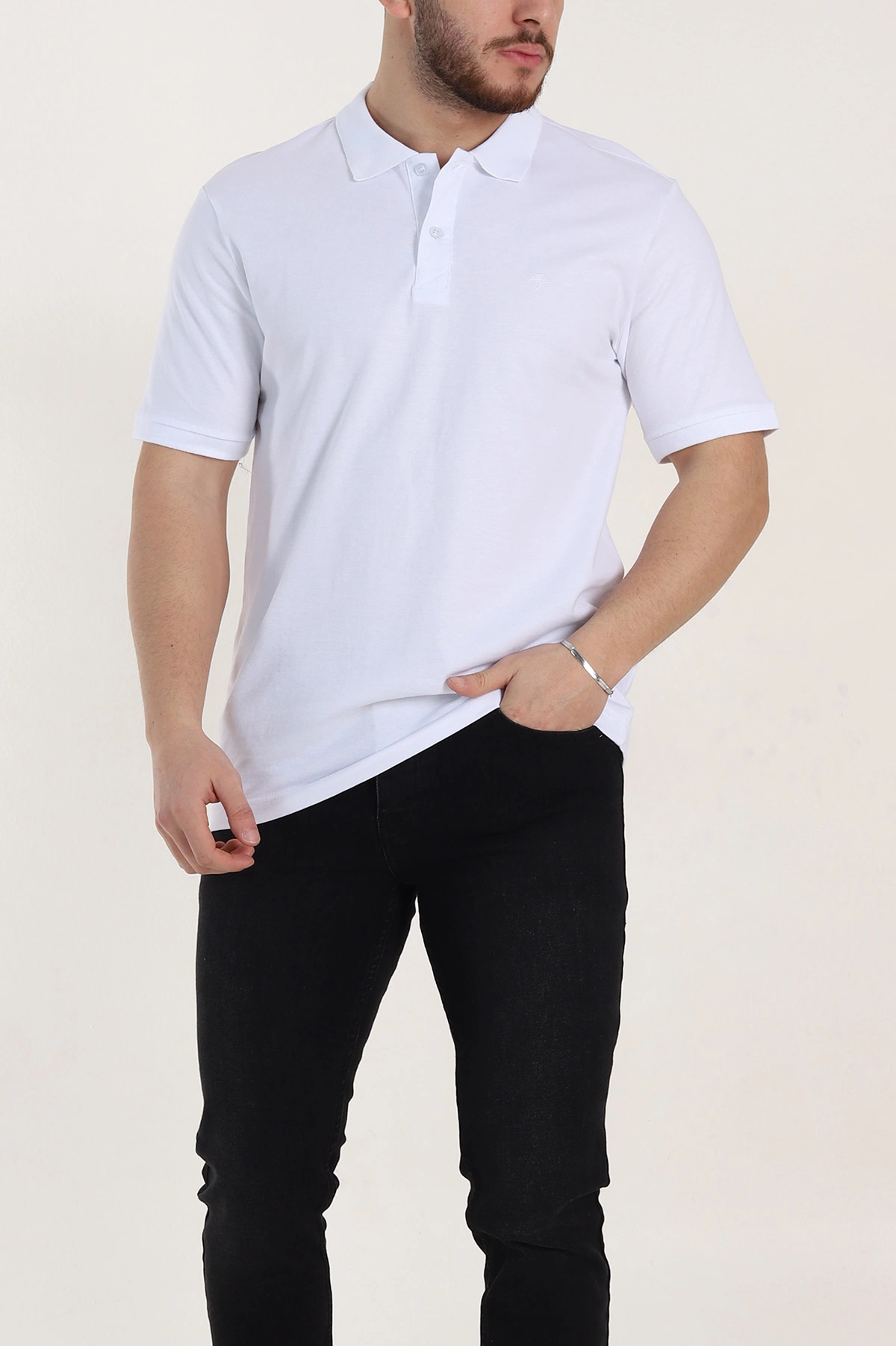 Beyaz Regular Fit Basic Polo Yaka Erkek Tişört 342470
