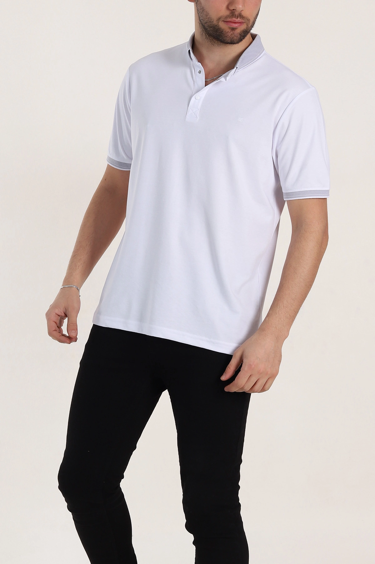 Beyaz Regular Fit Çıt Çıt Düğmeli Polo Yaka Erkek Tişört 338444