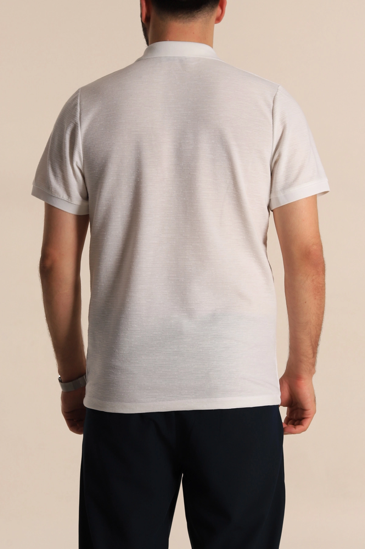 Beyaz Regular Fit Dokulu Polo Yaka Erkek Tişört 277121
